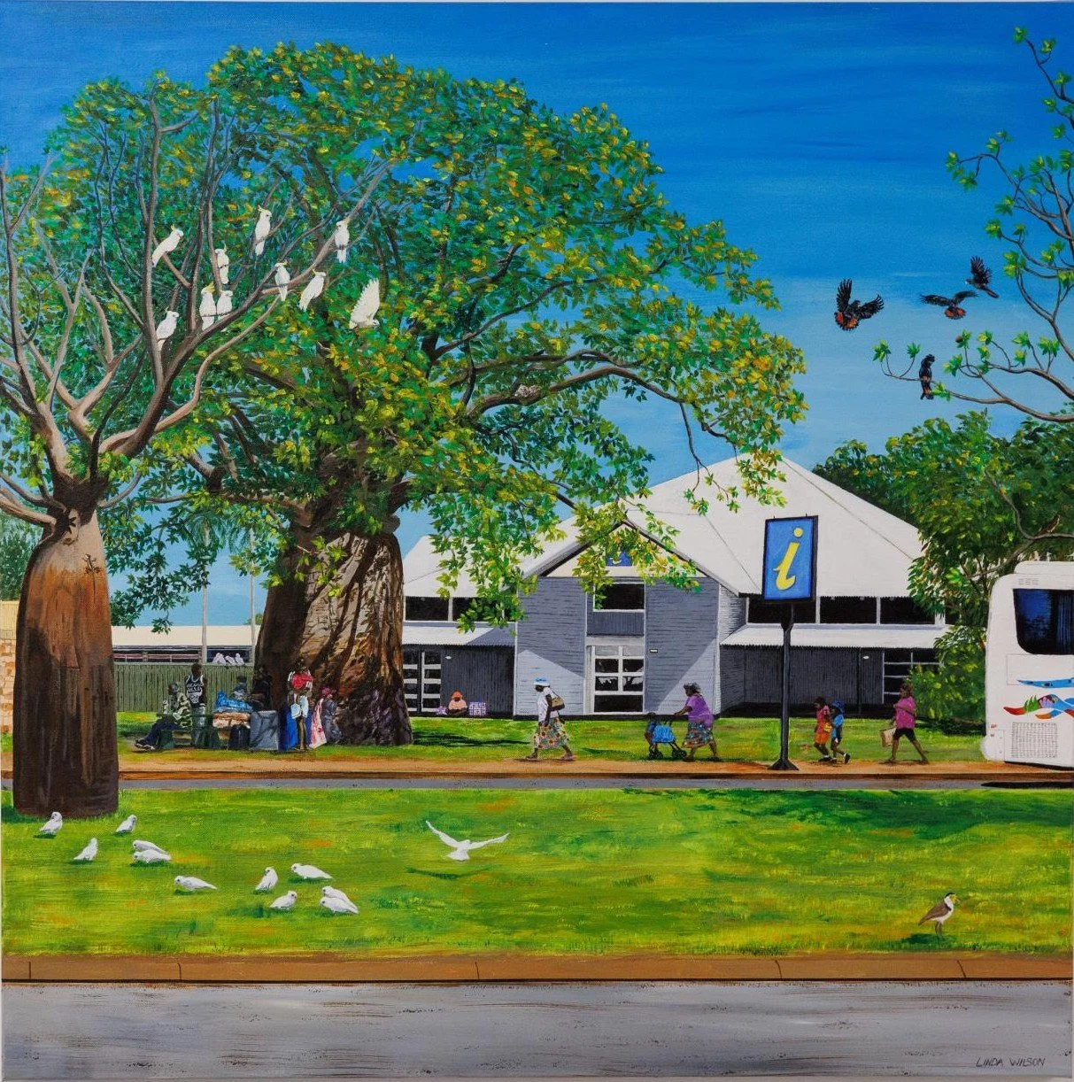 ‘Take Me Back To Derbytown’ - Acrylic on canvas - 1m x 1m - acquired by the Shire of Derby/West Kimberley as part of the Overall winner of the Kimberley Art Prize 2024.