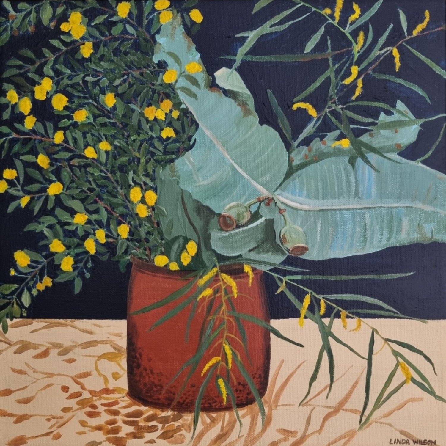 ‘Kimberley Wattle & Gum’ - Acrylic on Canvas - 30cm x 30cm - Click image to purchase.