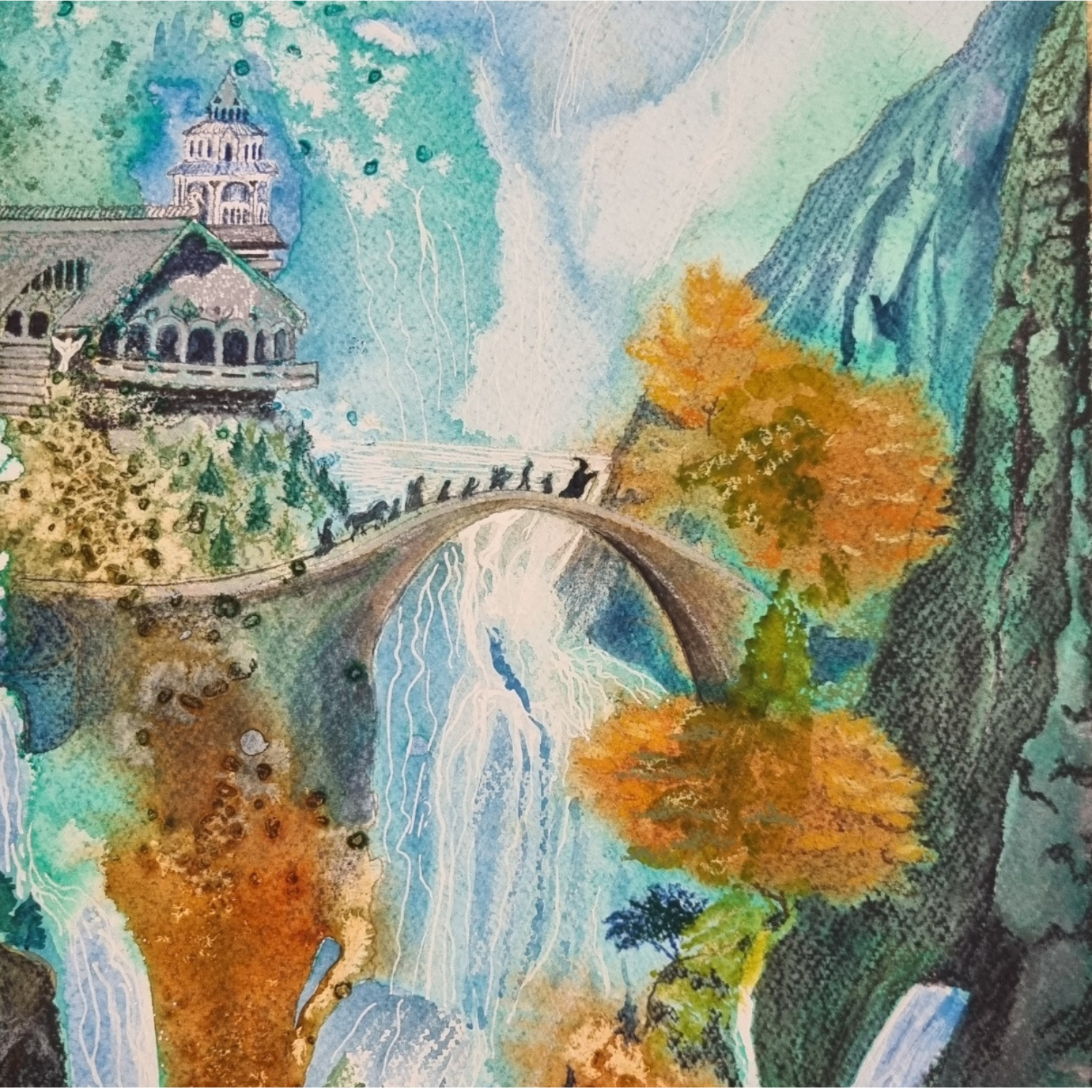 Leaving Lothlorien - Ink & watercolour on paper - 25cm x 35cm - Click image to purchase.