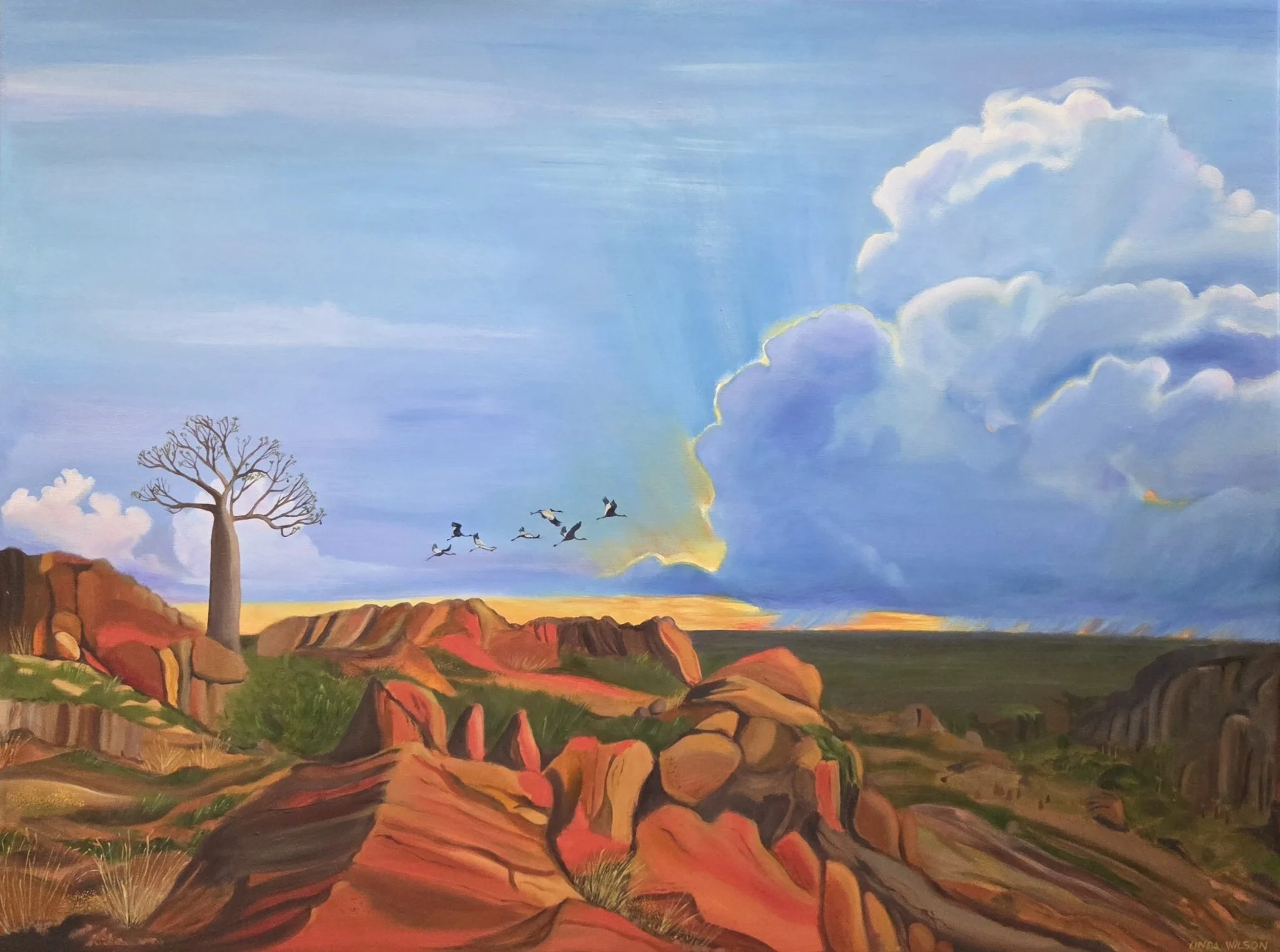 Brolgas' Flight - Original Oil Painting