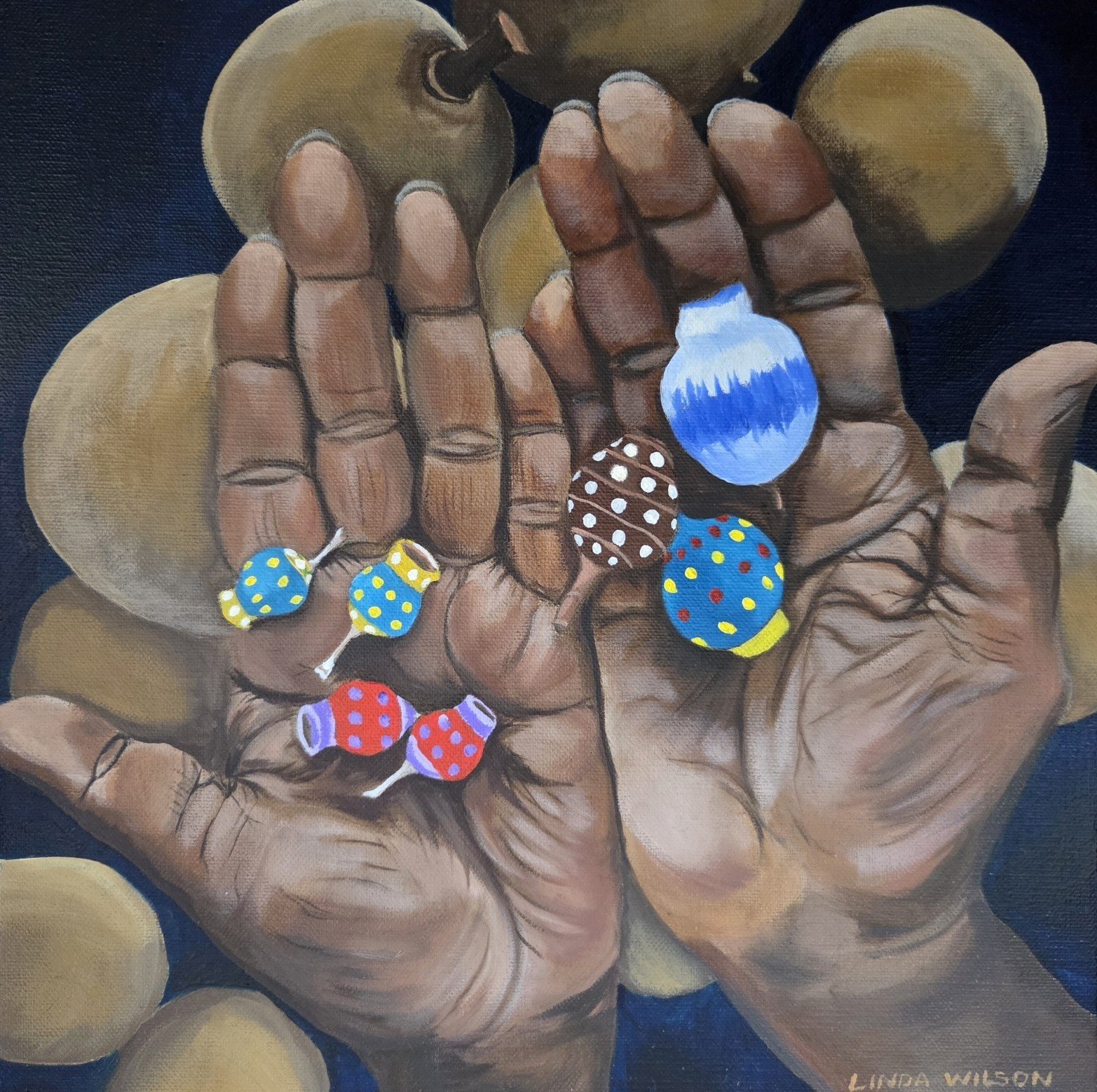 Barbie's Gumnuts - Oil on Canvas - 30cm x 30cm.