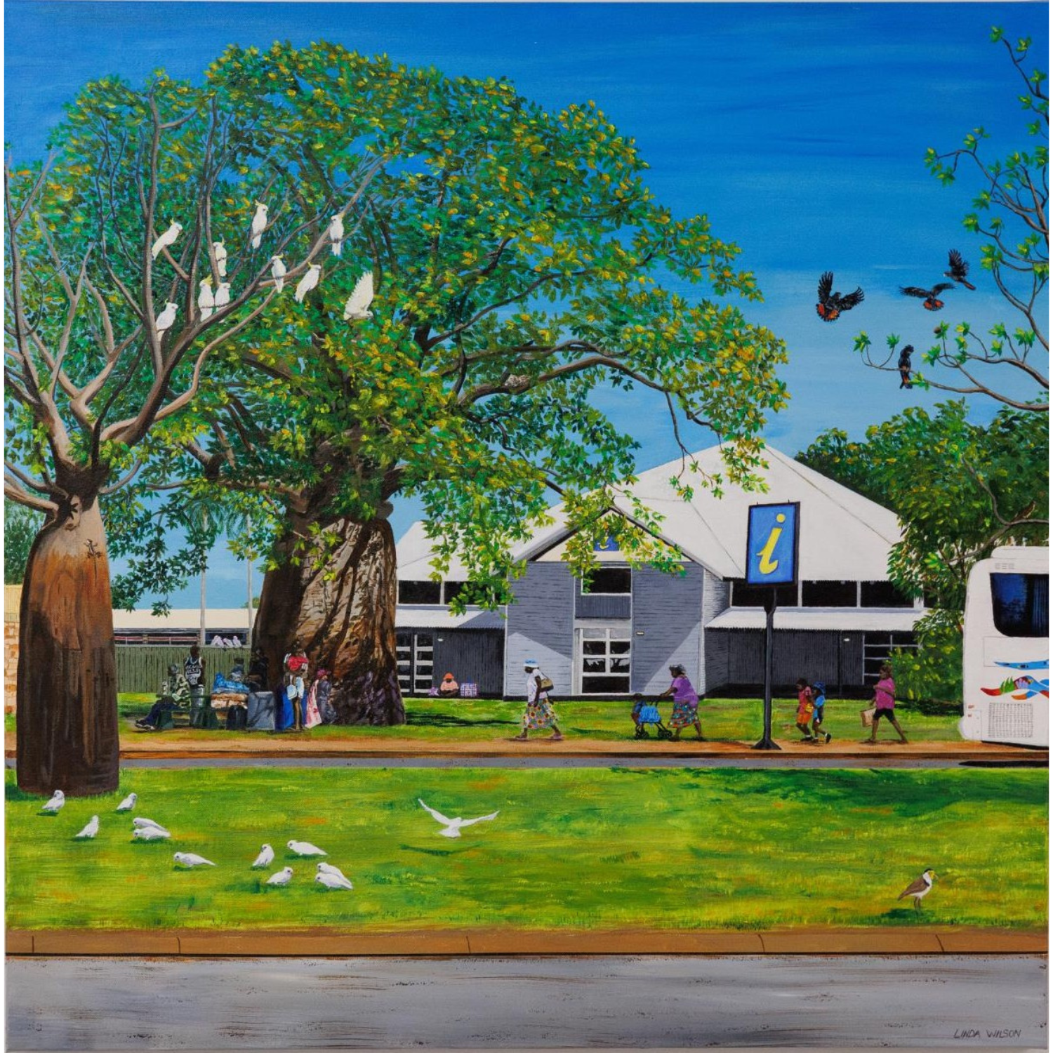 ‘Take Me Back To Derbytown’ - Acrylic on canvas - 1m x 1m - acquired by the Shire of Derby/West Kimberley as part of the Overall winner of the Kimberley Art Prize 2024.