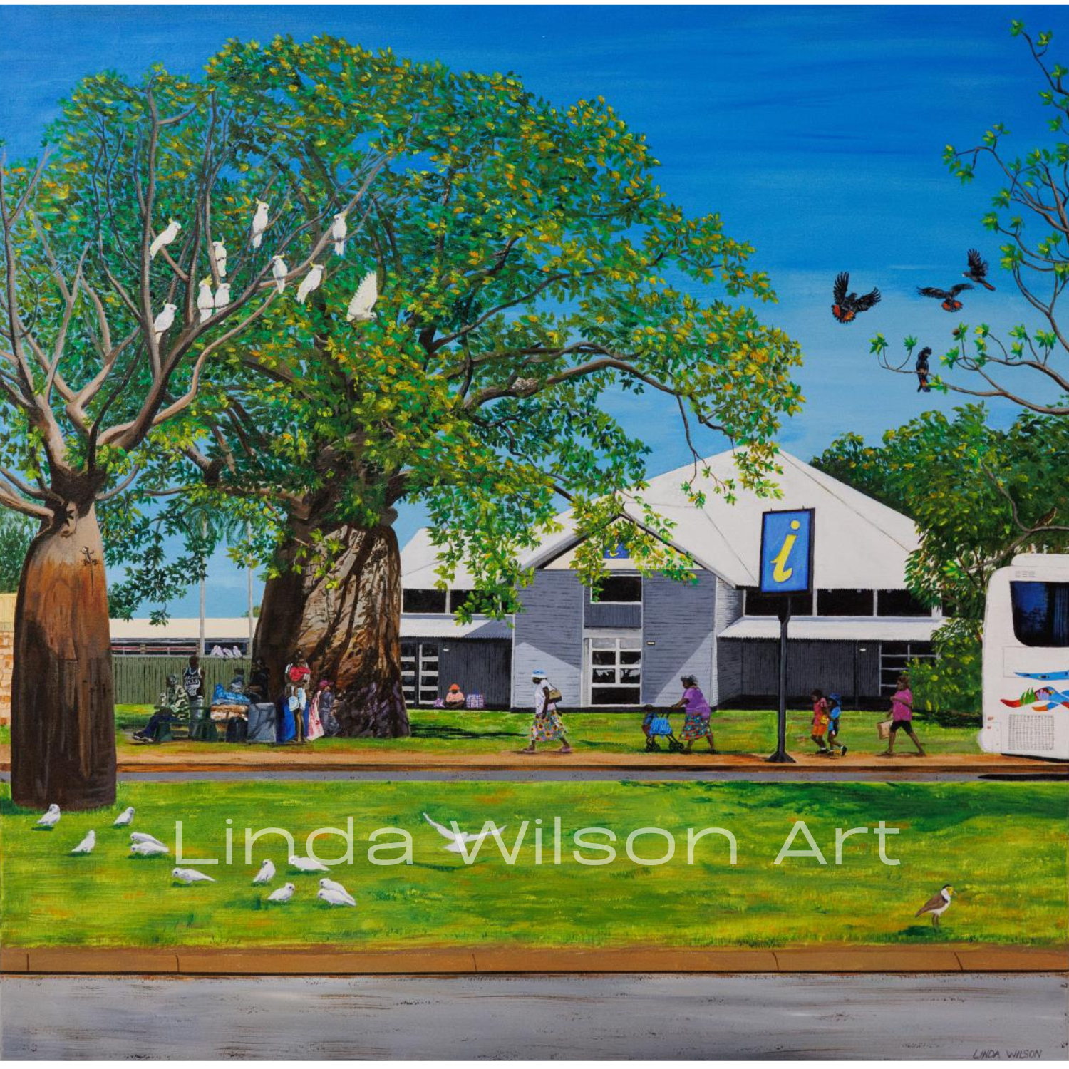 ‘Take Me Back To Derbytown’ - Acrylic on canvas - 1m x 1m - acquired by the Shire of Derby/West Kimberley as part of the Overall winner of the Kimberley Art Prize 2024.
