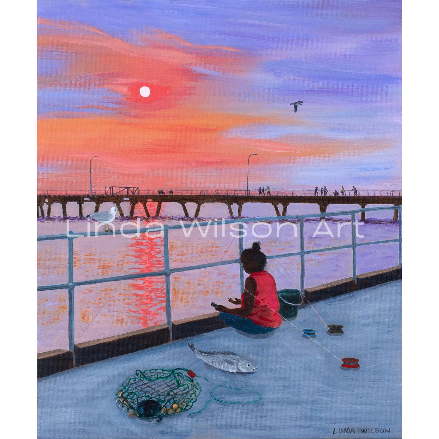 Fishing at the Derby Wharf Original Art Framed (SOLD)