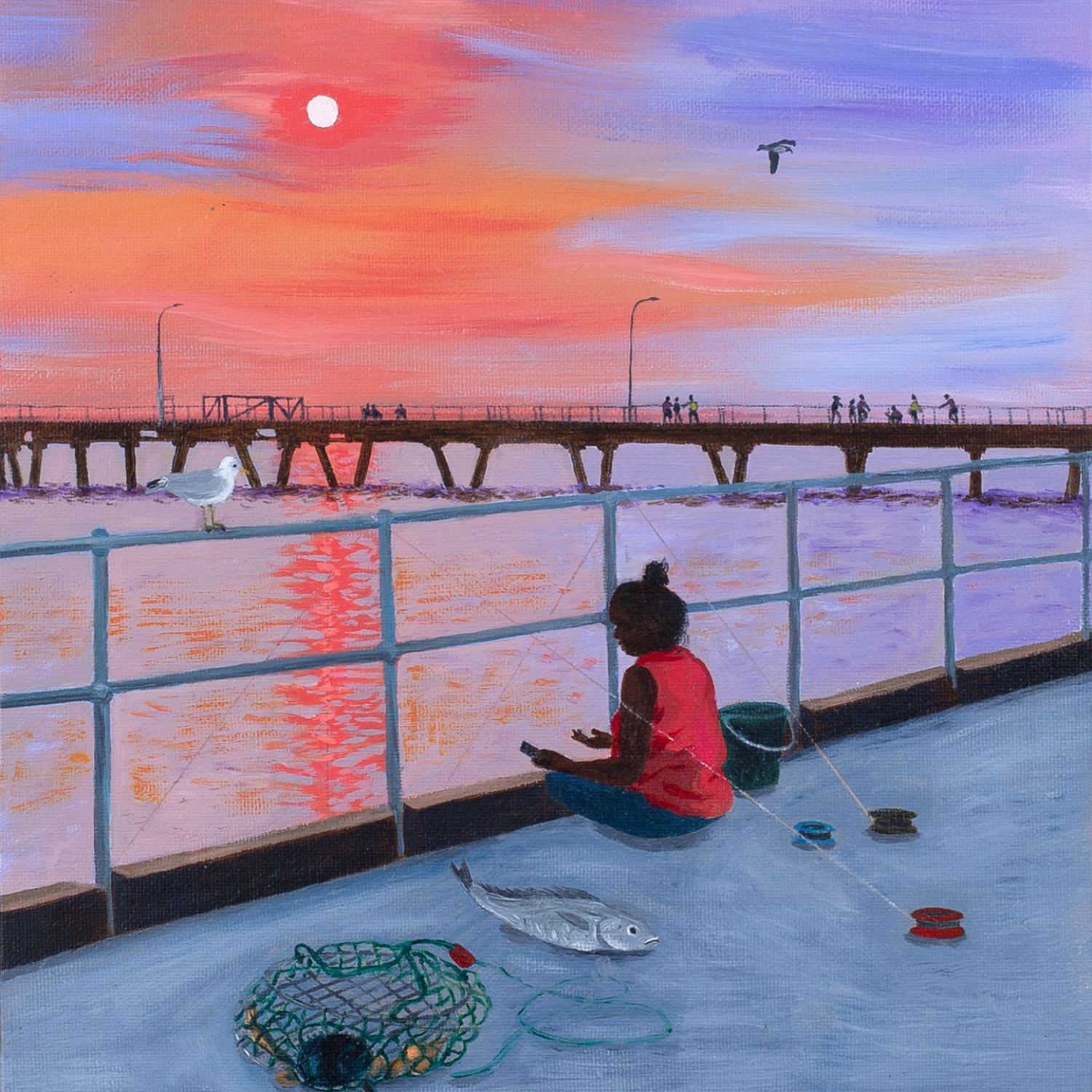 Fishing at Derby Jetty - Oil on Canvas - SOLD - Click image to buy a print.