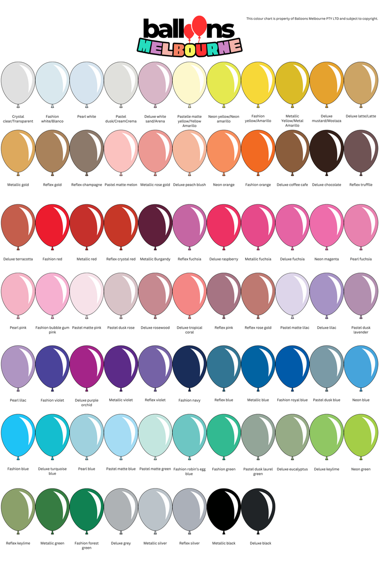 Balloon Colour Chart | Balloons Melbourne | Melbourne's #1 Balloon ...