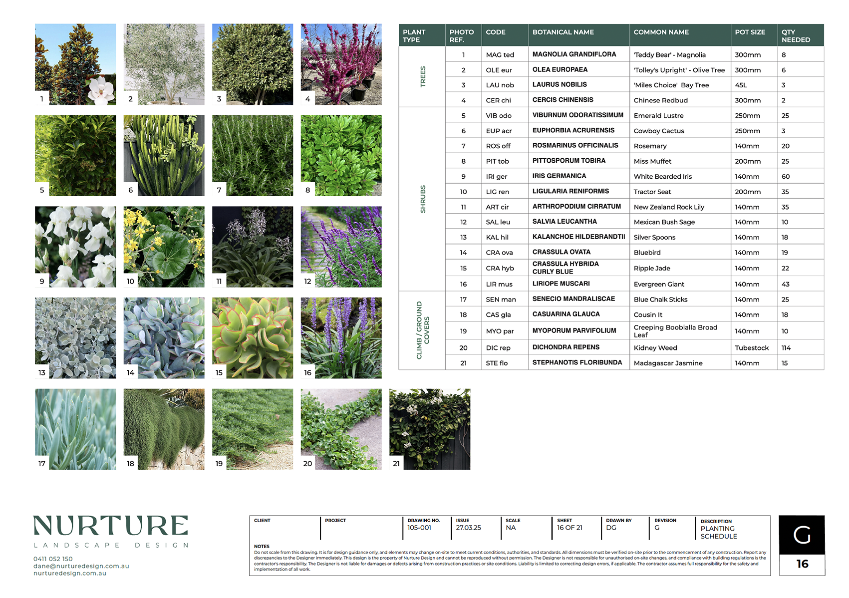 Nurture Design Planting Schedule example