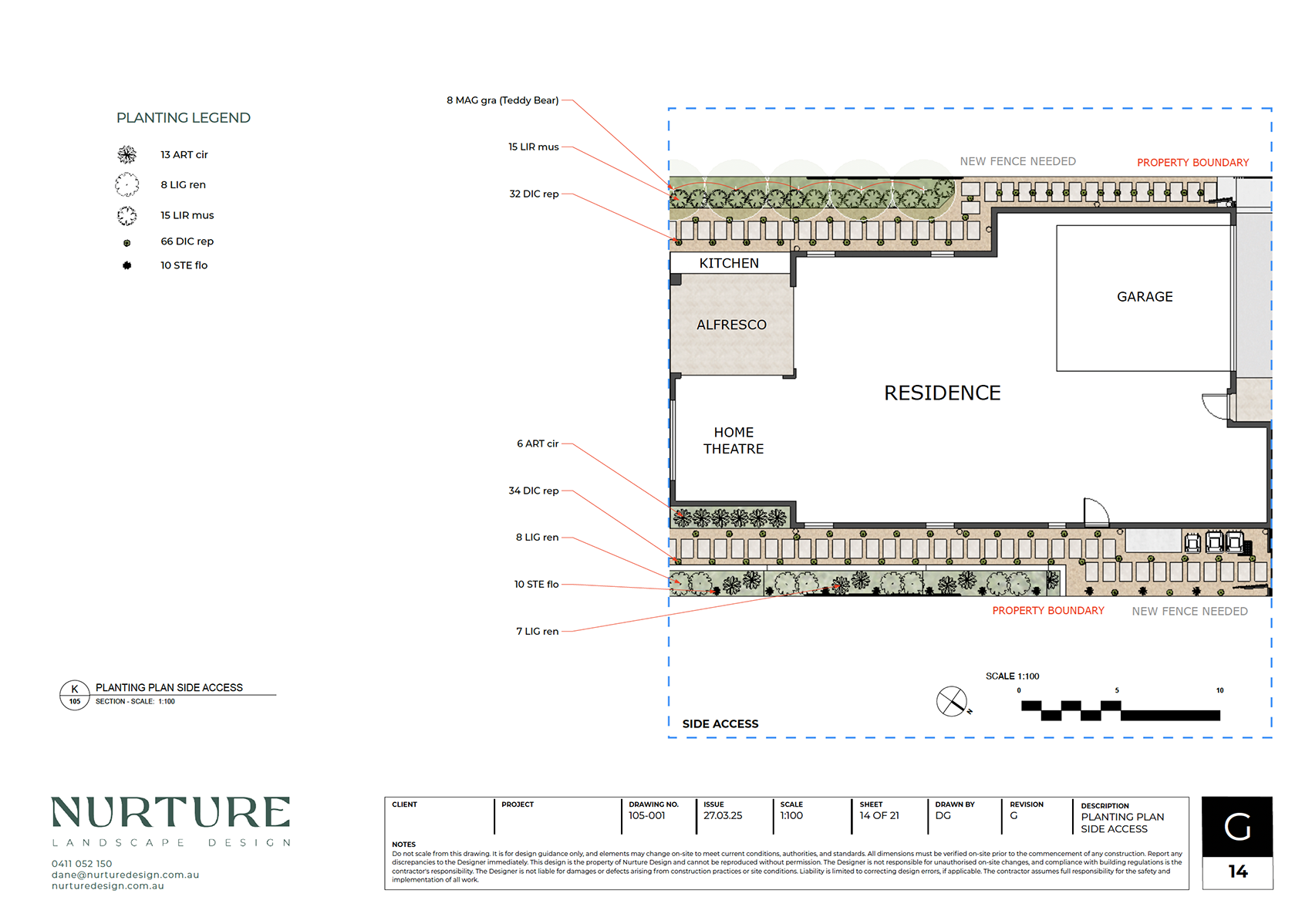 Nurture Design Planting Plan Side Access example