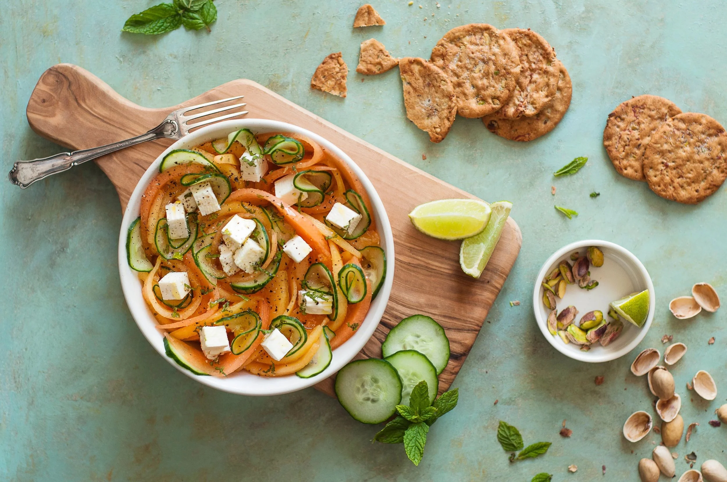 Salade met meloen en komkommer