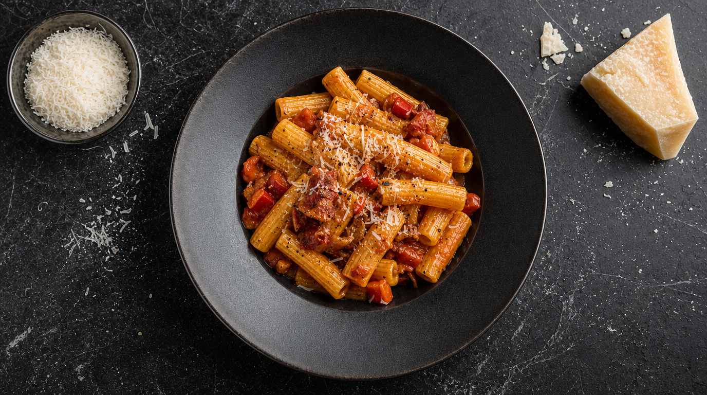 Pasta met pancetta en paprika