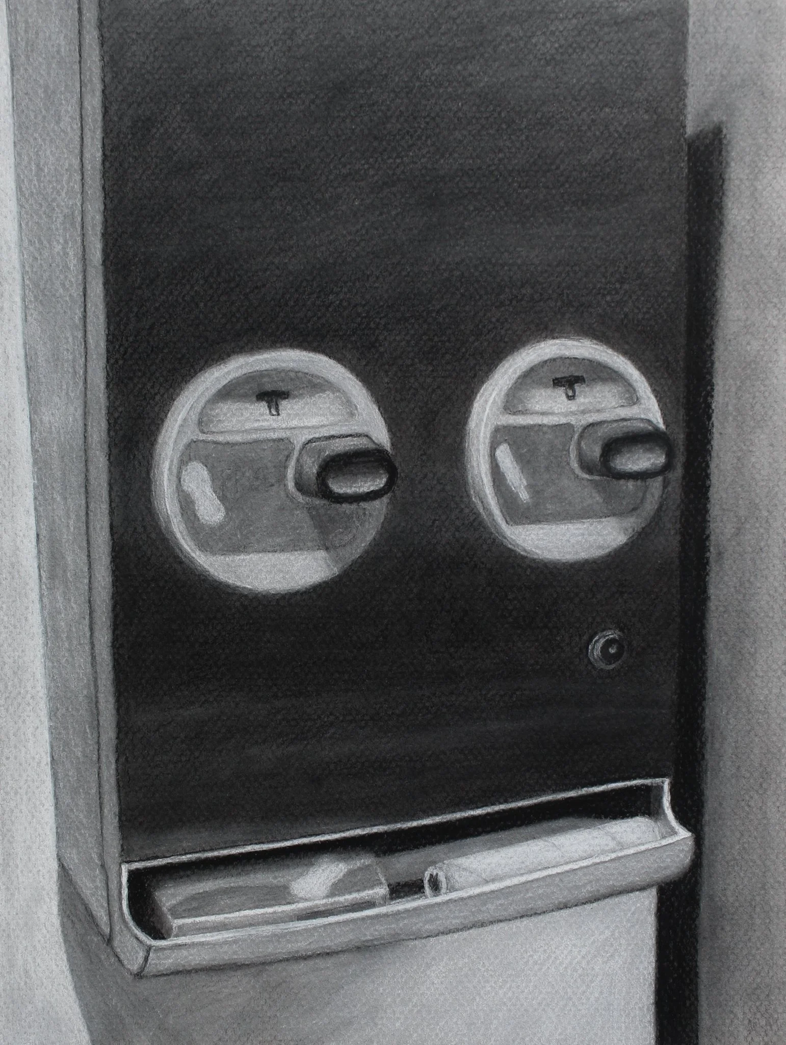 A restrooms' feminine products steel box made using charcoal. 