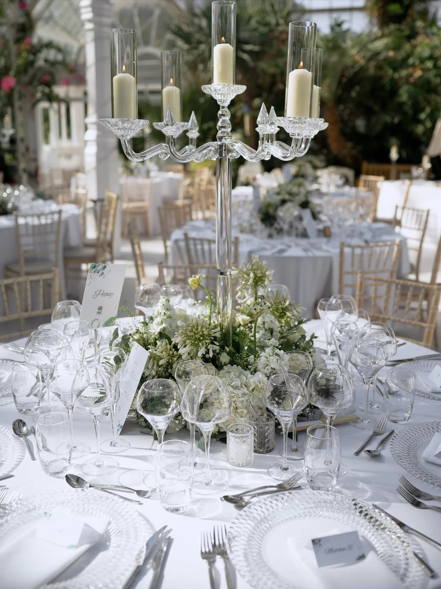 Keeping it Classic with an all white and sage theme for R&amp;T&rsquo;s wedding.

We added elevated touches with neutral coloured chairs, lush floral arrangements, glass charger plates and Chef et Sommelier crystal glassware as a nod to the couples f
