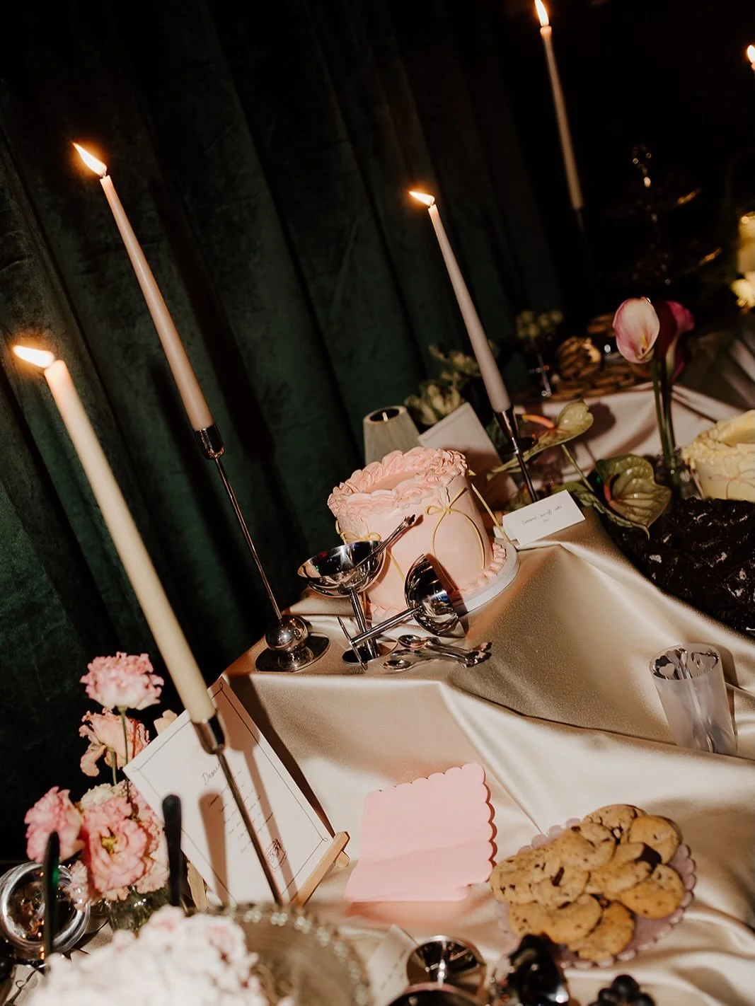 Let them eat cake, cookies, tiramisu&hellip; but make it a vibe. 

For Phoebe &amp; Jim we wanted to make the dessert table a feature that was equal parts gluttony as it was glorious. 

Featuring 3 cakes, chrome cups, colourful flowers, heavy draped 