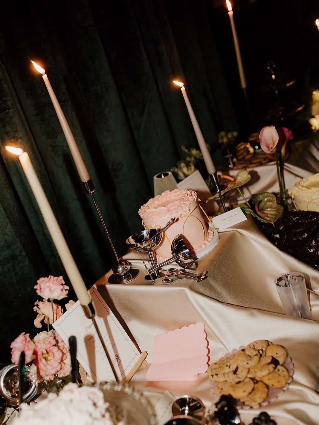 Proof that dessert tables don&rsquo;t have to be sweet.

Layered silks, dark velvet drapes, and a design that felt deliberately undone. Pretty, tactile, and designed with just enough edge to match the venue&hellip; and couple!

I loved the chance to 