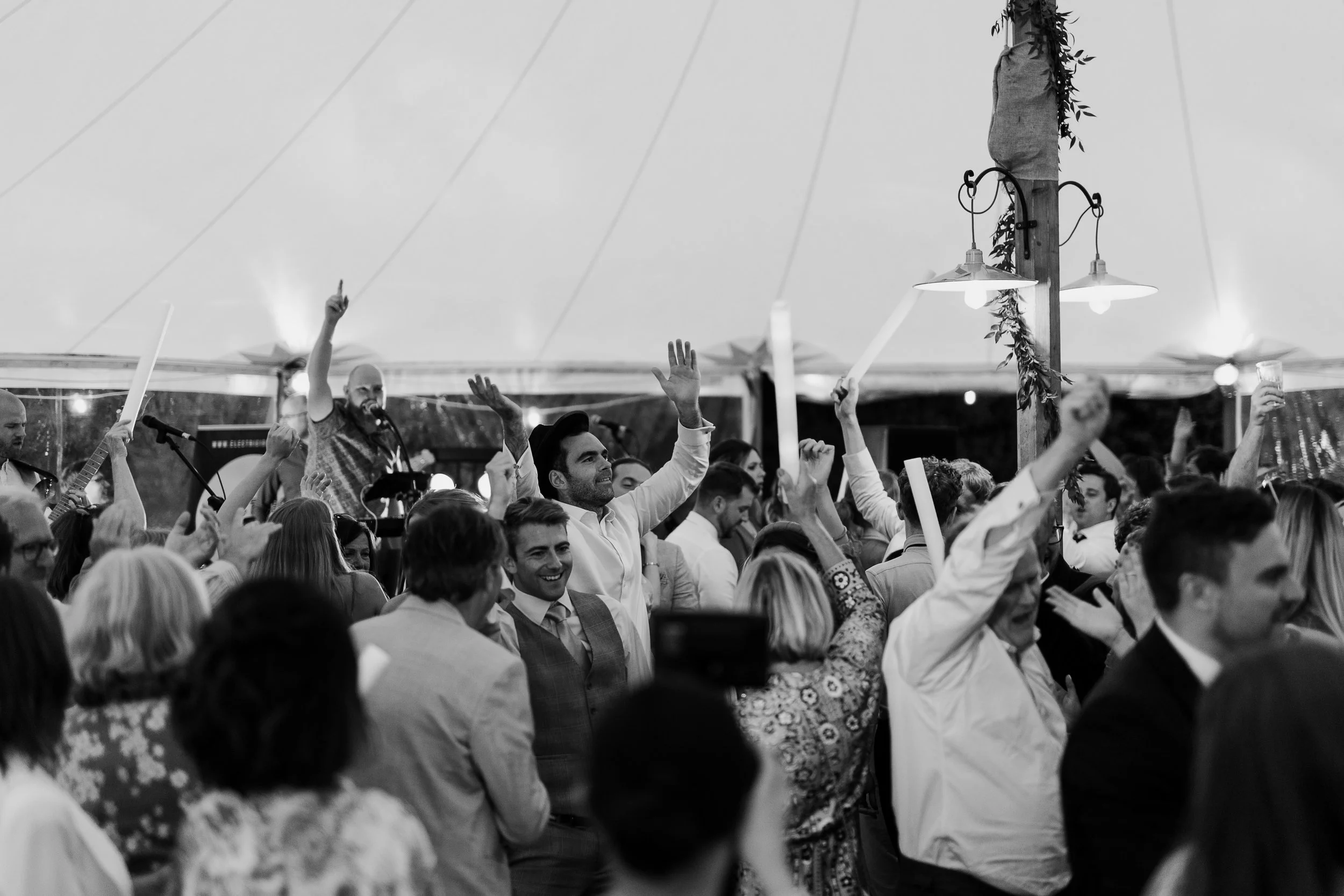 Guests dancing at a marquee wedding in York