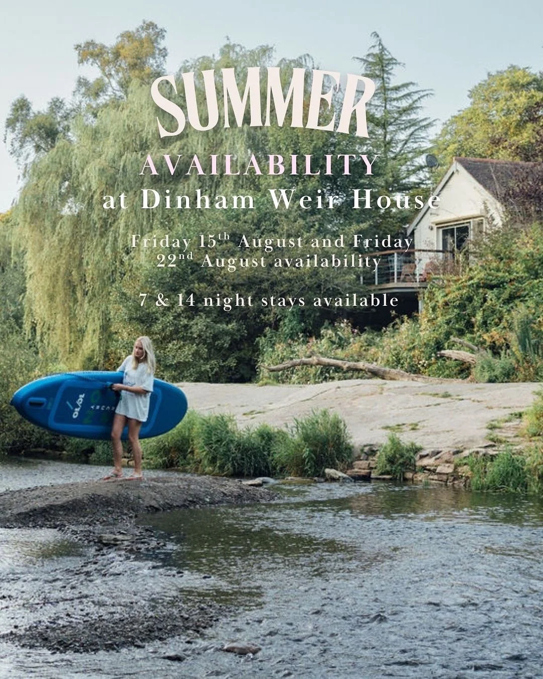 Don&rsquo;t miss out on this amazing opportunity to book a short or long stay at Dinham Weir House this August! 

At prices you can&rsquo;t ignore, enjoy a family or friends group holiday on the river in Ludlow, just a 2 minute walk into our historic