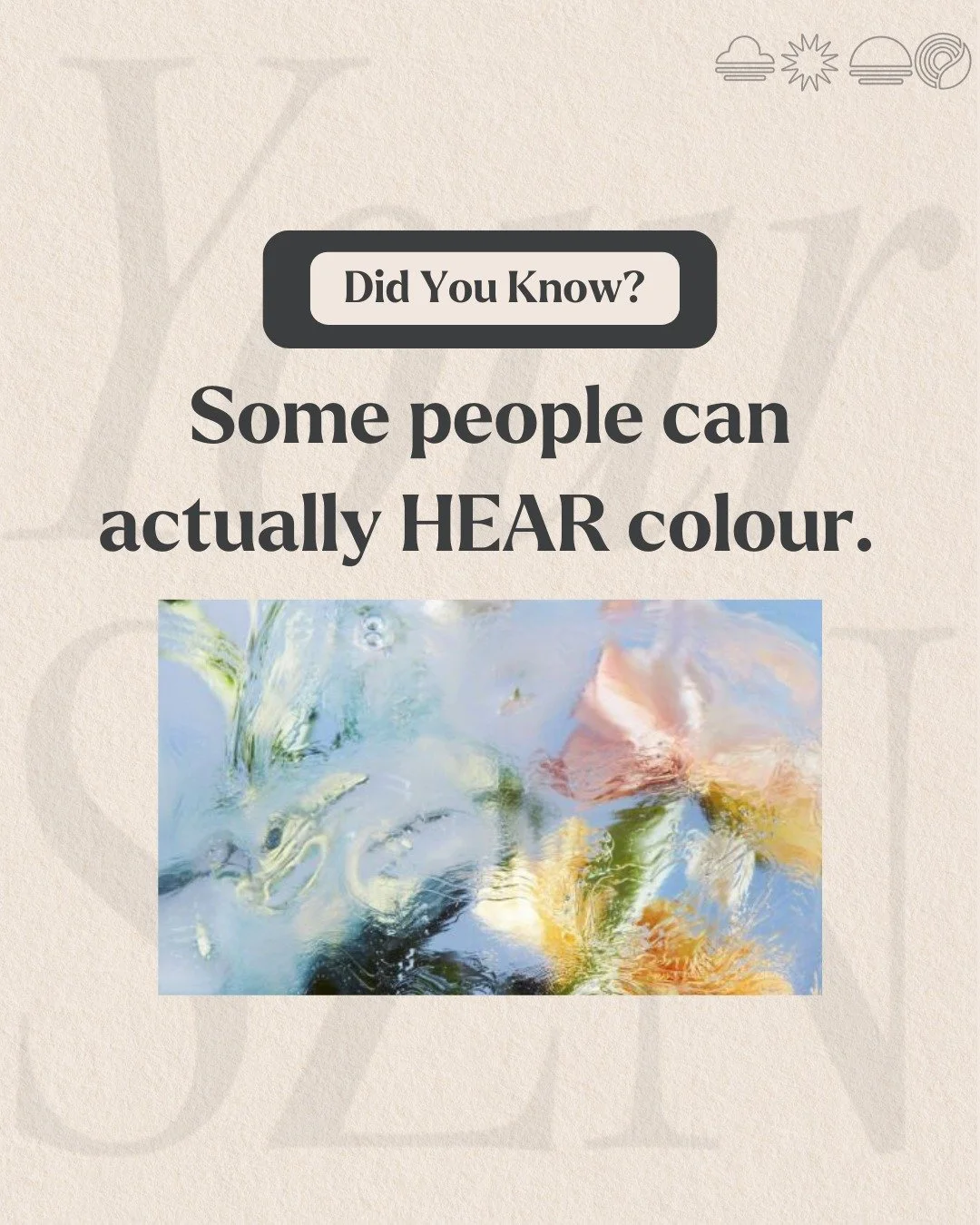 Did You Know? Some people can actually hear colour.

It&rsquo;s called Synesthesia, a fascinating phenomenon where one sense activates another. For some, music isn&rsquo;t just sound&hellip; it&rsquo;s colour, shapes, even movement.

A specific type,