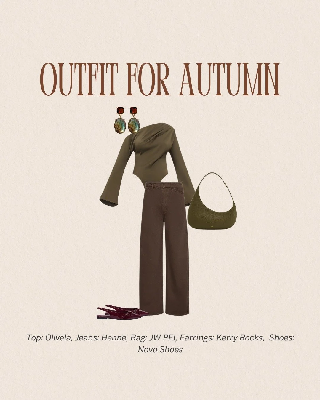 Something is grounding about Autumn tones, that calm confidence that comes from deep espresso, warm olive, and soft gold.

This look feels like slow mornings and strong coffee, a mix of texture and warmth that flatters without trying too hard. Pairin