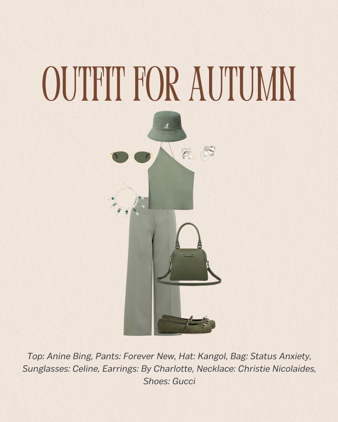 A cute, aesthetic outfit I just can&rsquo;t get over! A whole Autumn mood.

Featuring:
Anine Bing | Forever New | Kangol | Status Anxiety | Celine | By Charlotte | Christie Nicolaides | Gucci

-

Want more outfits matched to your exact Autumn colours