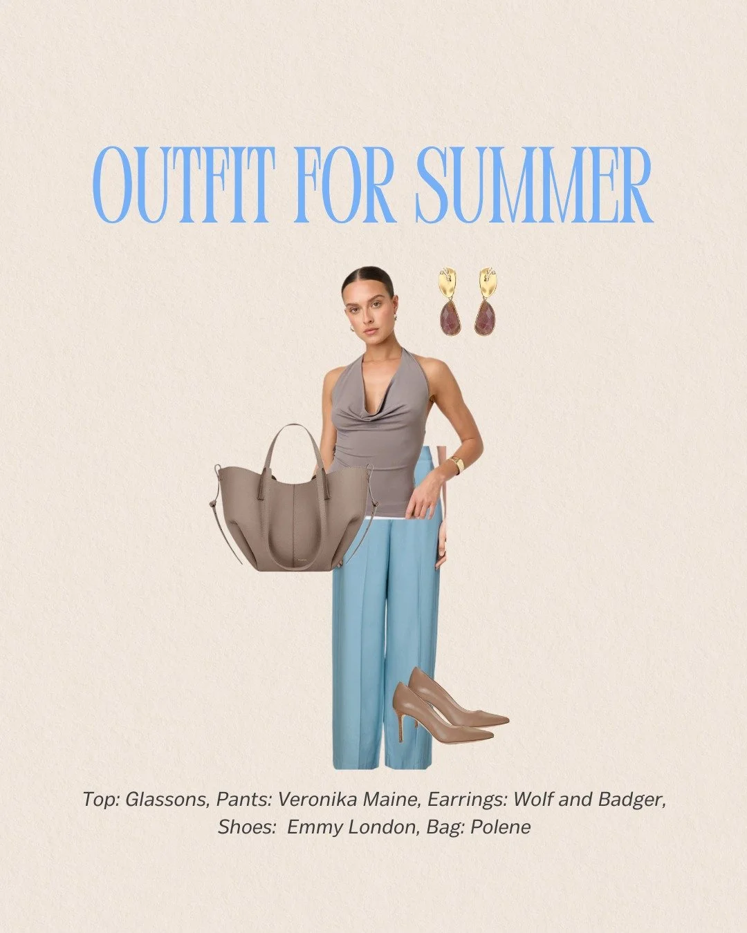 Okay&hellip; this Summer outfit is giving effortless polish. Soft draping up top, cool airy trousers, and those muted accessories tying everything together, it&rsquo;s relaxed but still so put-together. The kind of look that works for brunch, errands
