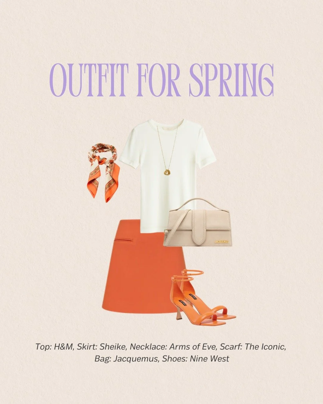 This Spring outfit is soft, fresh, and quietly elevated. Clean neutrals paired with a warm coral accent create that effortless Spring balance, light, polished, and easy to wear without feeling boring. It&rsquo;s the kind of look that instantly feels 