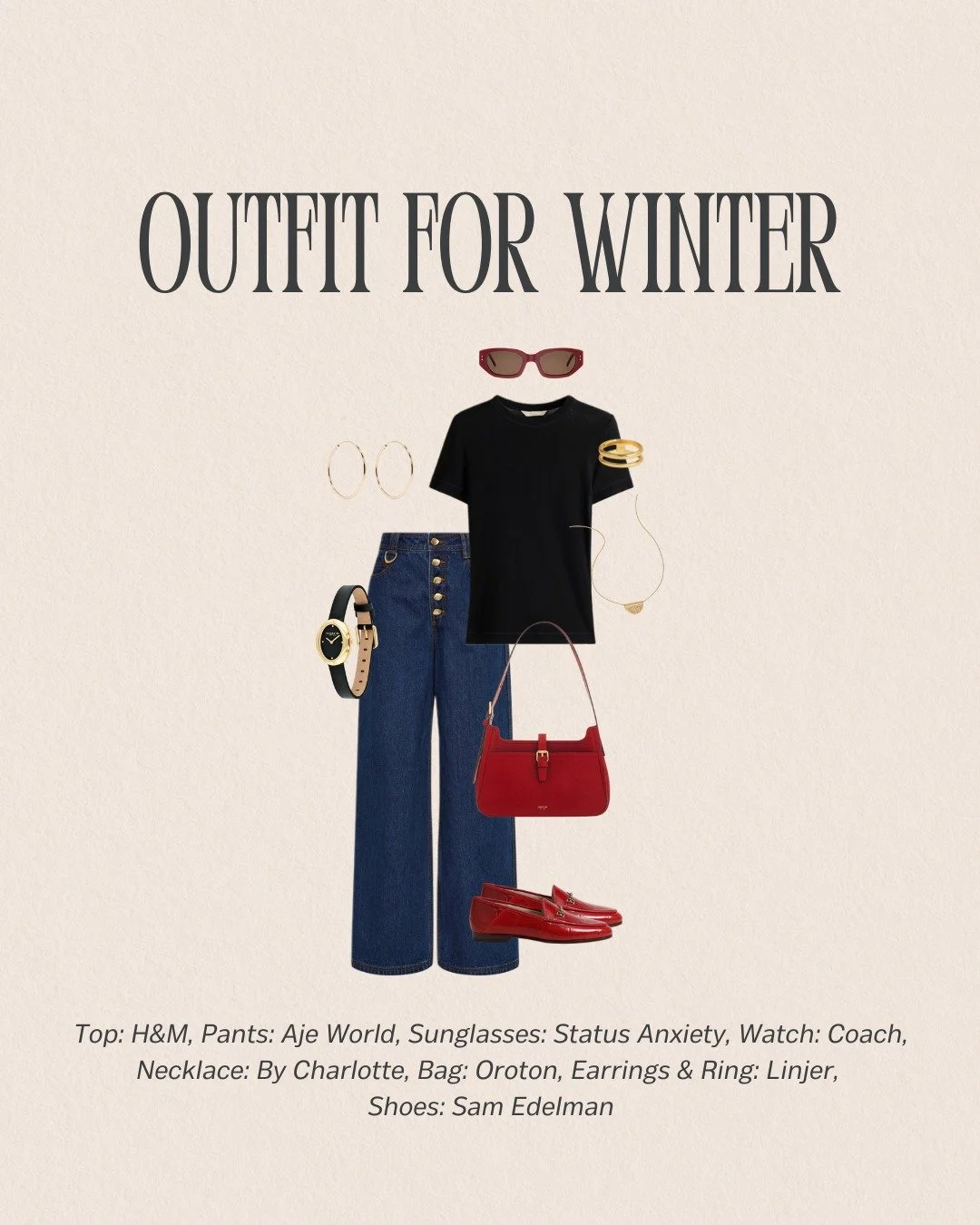 This Winter look is classic with a bold twist. High contrast, deep tones, and strong structure create an outfit that feels confident, polished, and timeless, exactly where Winter palettes thrive.

Brands featured:
H&amp;M | Aje World | Status Anxiety