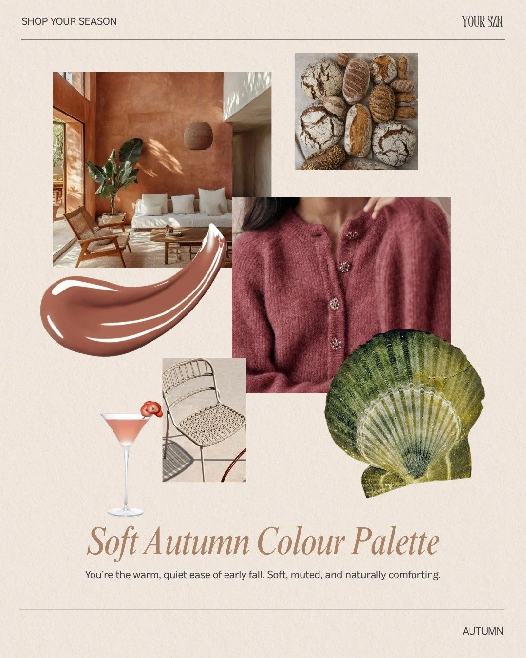 Autumn, in all her depth and warmth.

From the soft, muted ease of Soft Autumn to the golden richness of True Autumn and the smouldering intensity of Dark Autumn, this season is grounded, earthy, and effortlessly radiant.

These palettes are built on