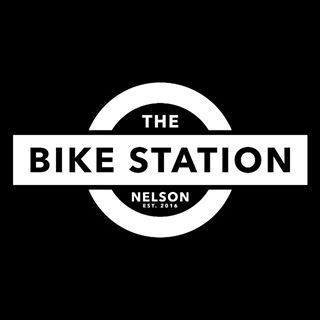 Logo for The Bike Station in Nelson, established in 2016, on a black background.