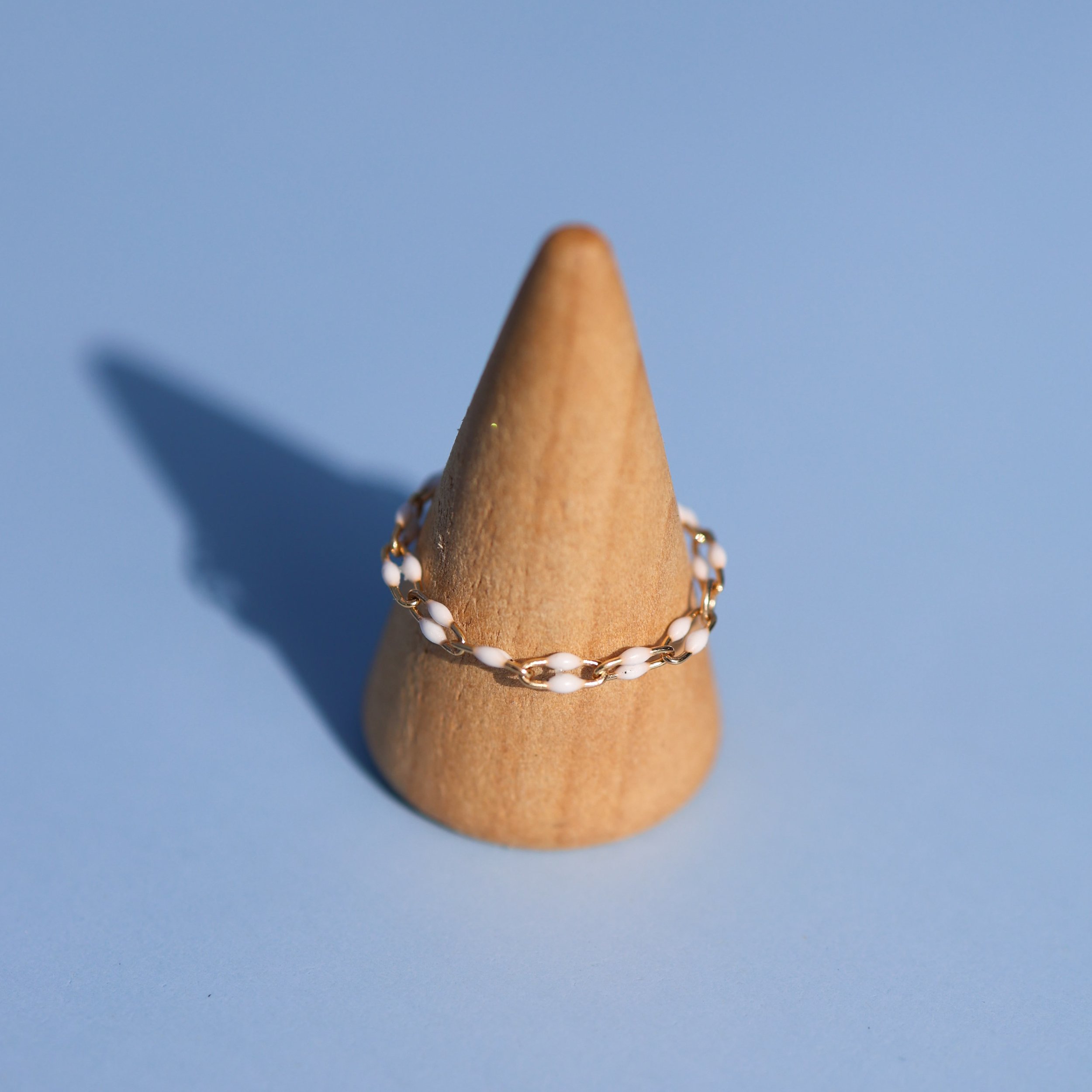 White Enamel + Gold Chain Ring