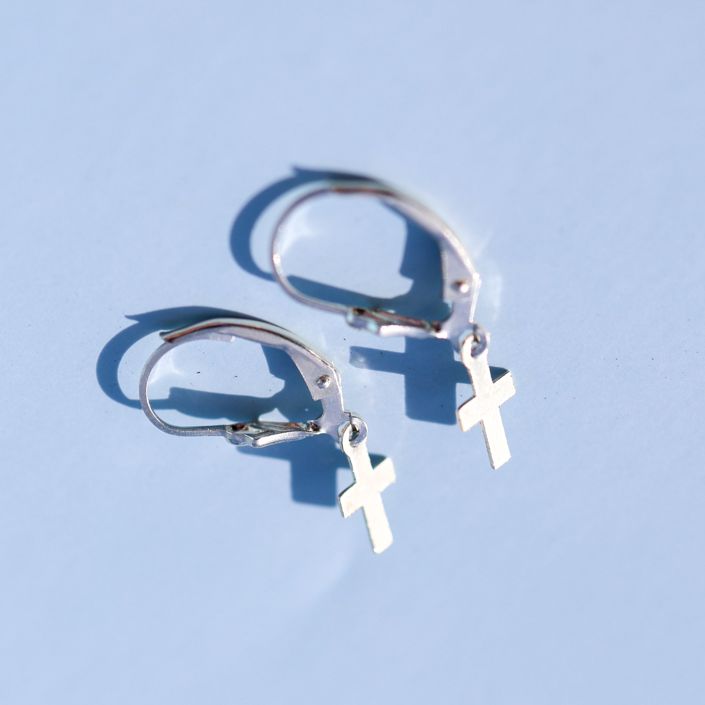 Silver Cross Lever-back Earrings