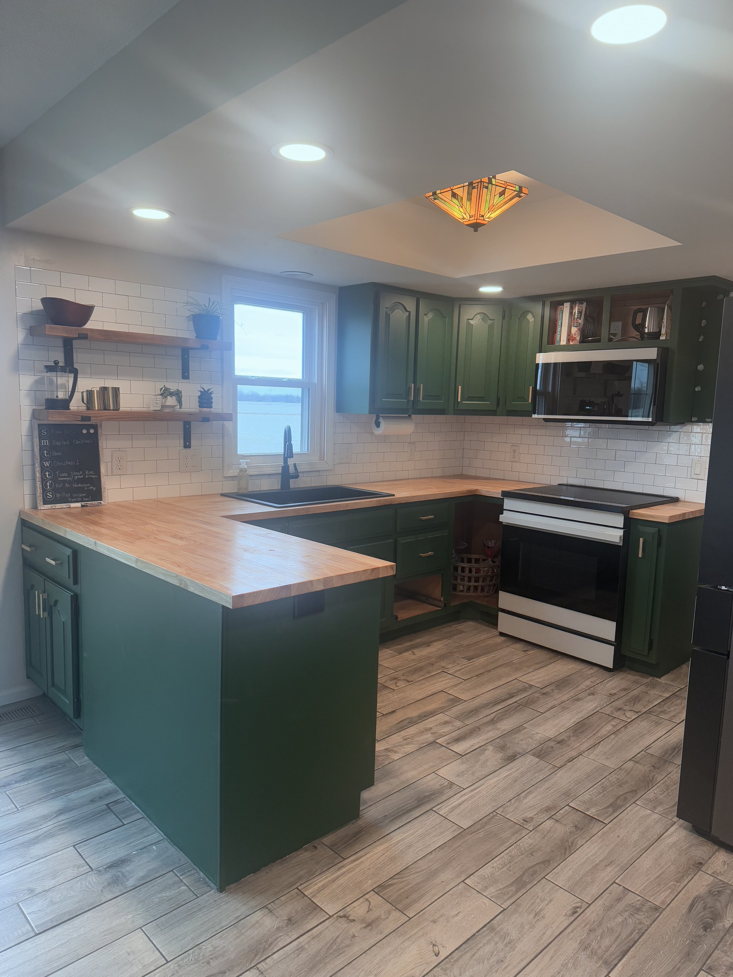 Kitchen Remodel | Kitchen Cabinet Upgrade | Floating Shelf Install | Over The Range Microwave Install | Central Indiana | Fort Wayne | Bluffton