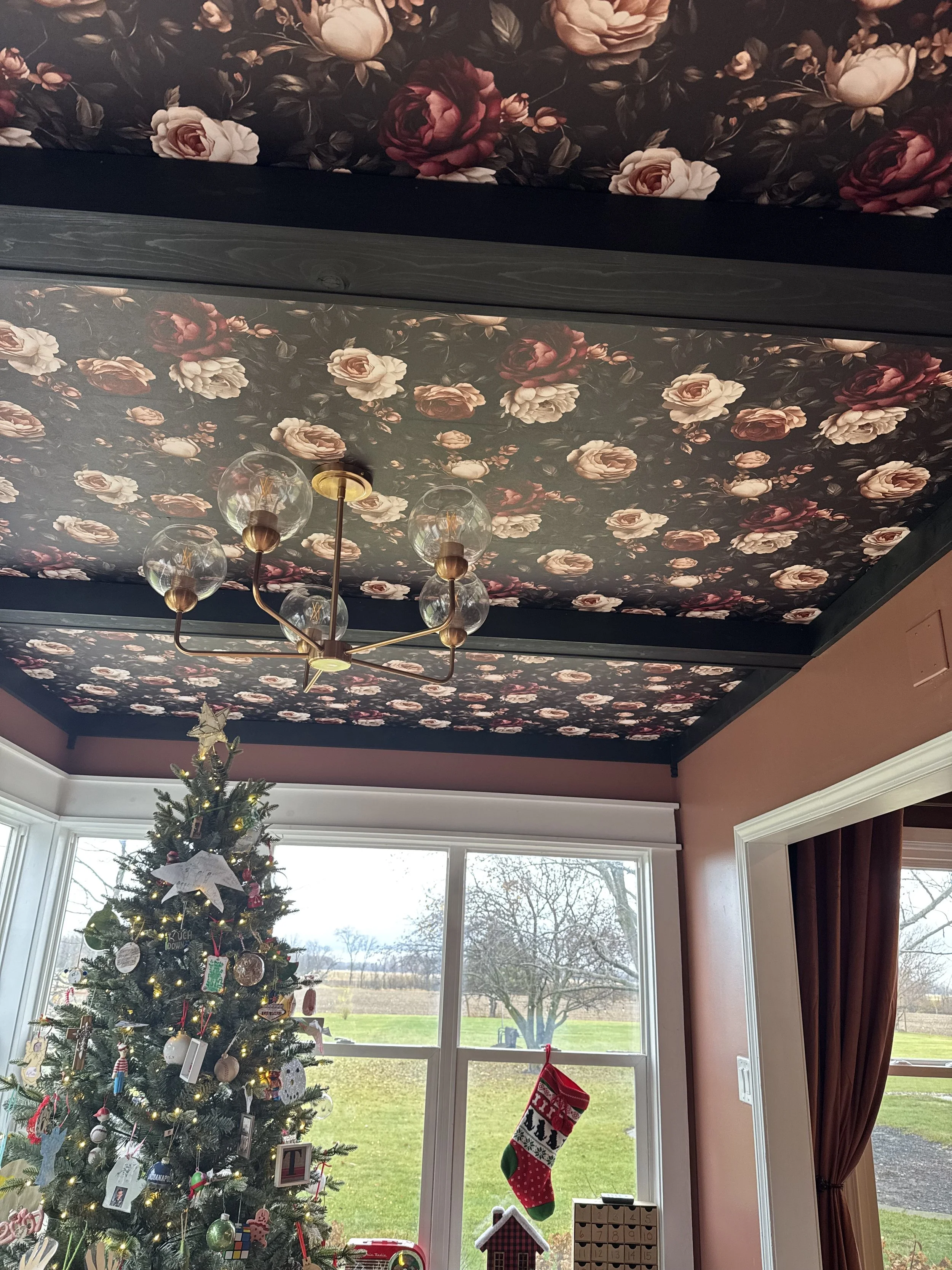 Ceiling Upgrade | Wallpaper On Ceiling | Decorative Beams | Decorative Lighting | Fort Wayne | Bluffton | Central Indiana