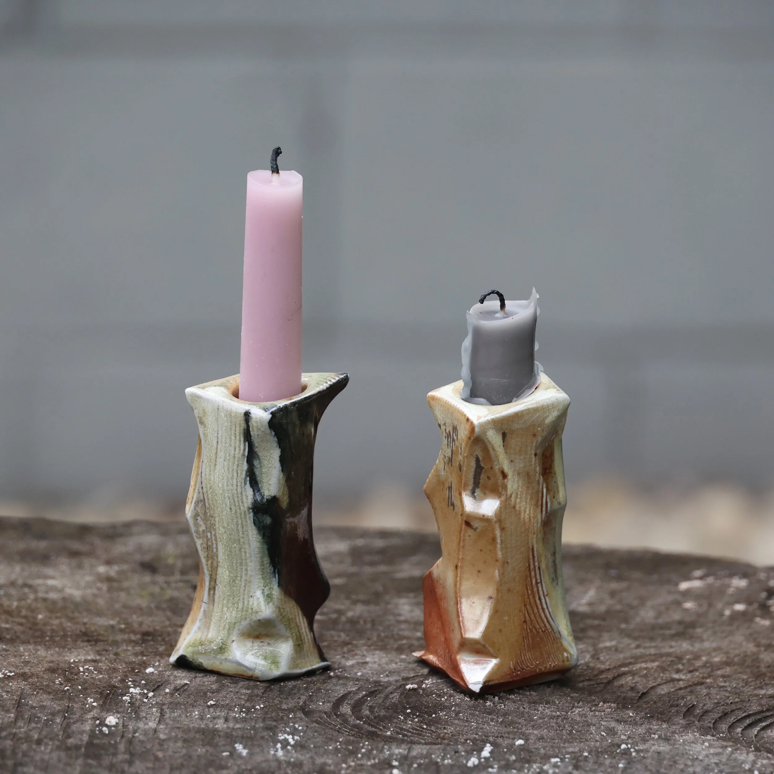 Wood-fired candlesticks. Named after our two favorite bands: @candlebox and @styxtheband 

Just kidding.

We have a large variety because they are fun to make! Very likely available at @depothillcreative makers market in August.

#woodisgood #candles