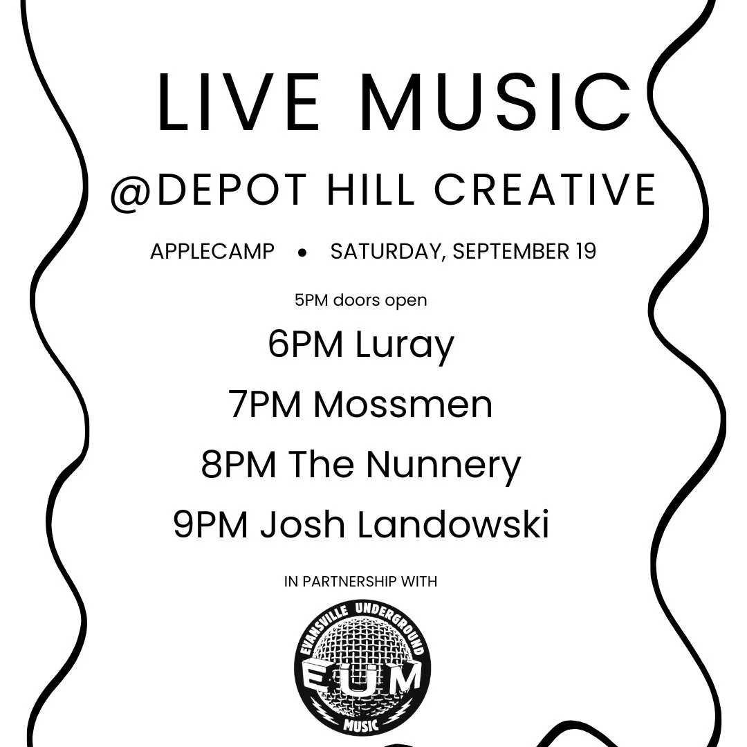 It's Applecamp City Limits! We are moving the evening portion of our live music lineup to @depothillcreative, 532 E. Main St. in downtown Stoughton on Saturday, 9/19.

FREE live music, apples, apple cider, apple butter, apple pie, and soup, featuring