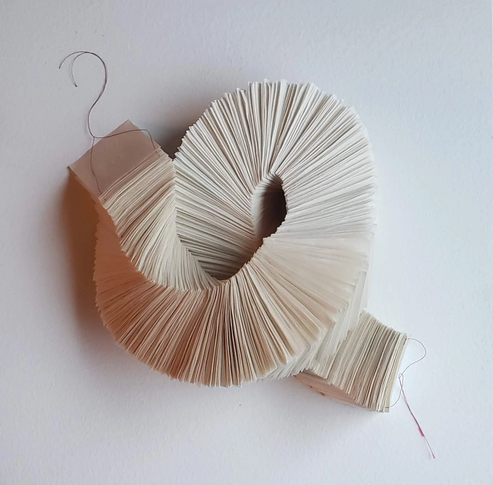 Out of the Furrow: Column, 2021, Paper and silk thread, dimensions variable