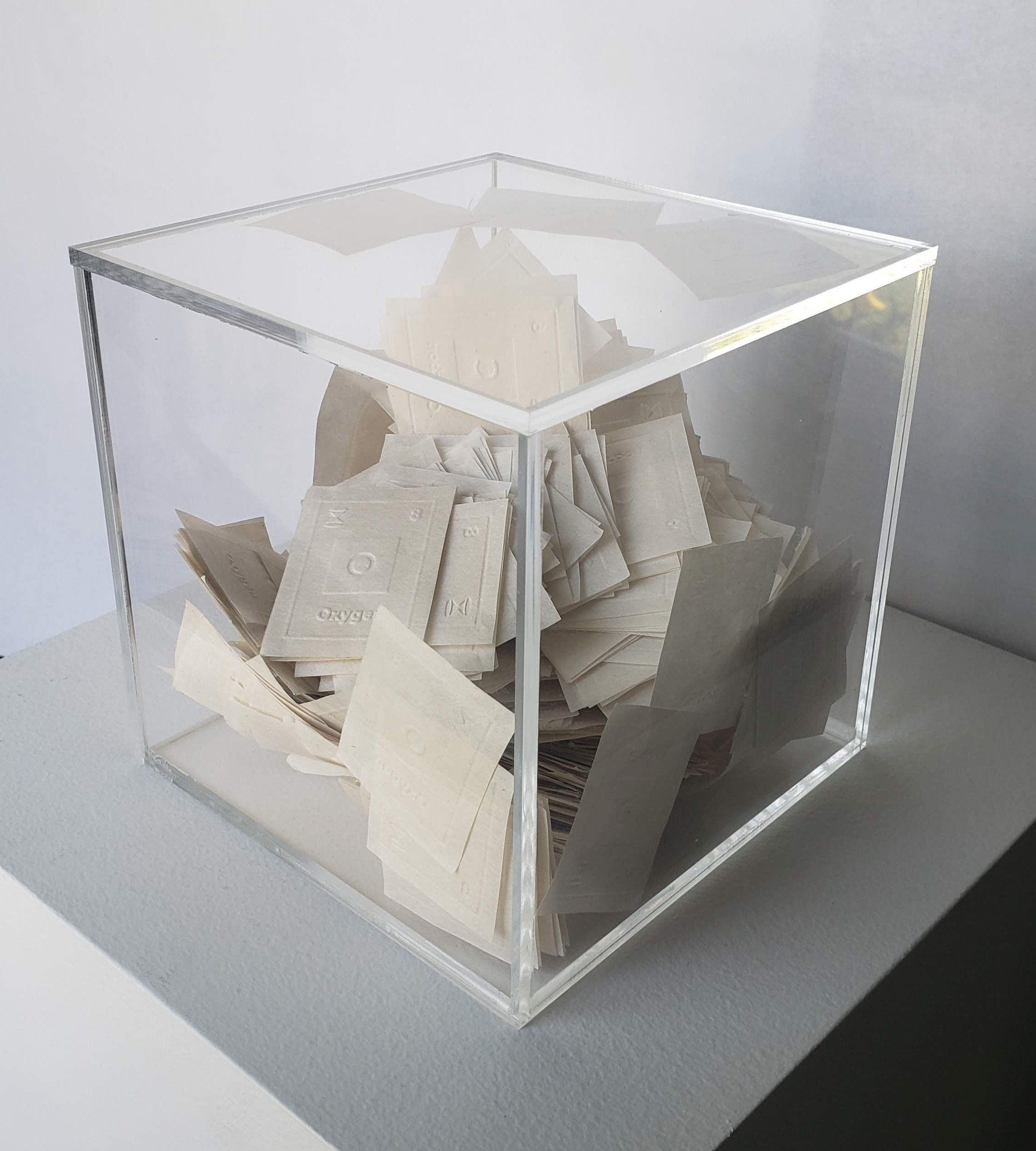 Out of the Furrow: Box, 2021, Paper and acrylic, 7 x 7 x 7 inches