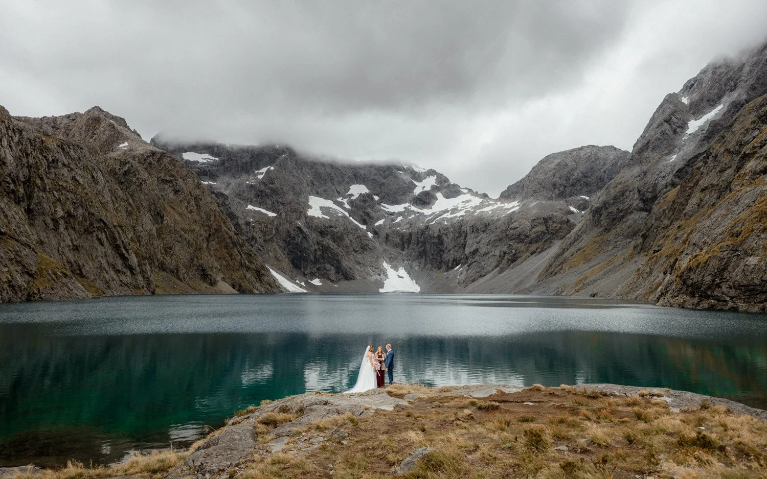 Lake Erskine elopement location with it's spectacular blue lake and glacier
