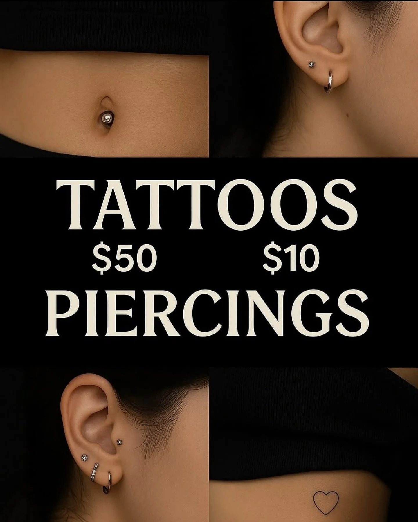 TATTOOS STARTING AT $50✍🏼
PIERCINGS STARTING AT $10💎

📍15630 Vision Dr, Austin TX
💬DM US 
#atxsmallbusiness #atxtattoo #atxtattooartist #atxpiercings #pflugerville #roundrocktexas