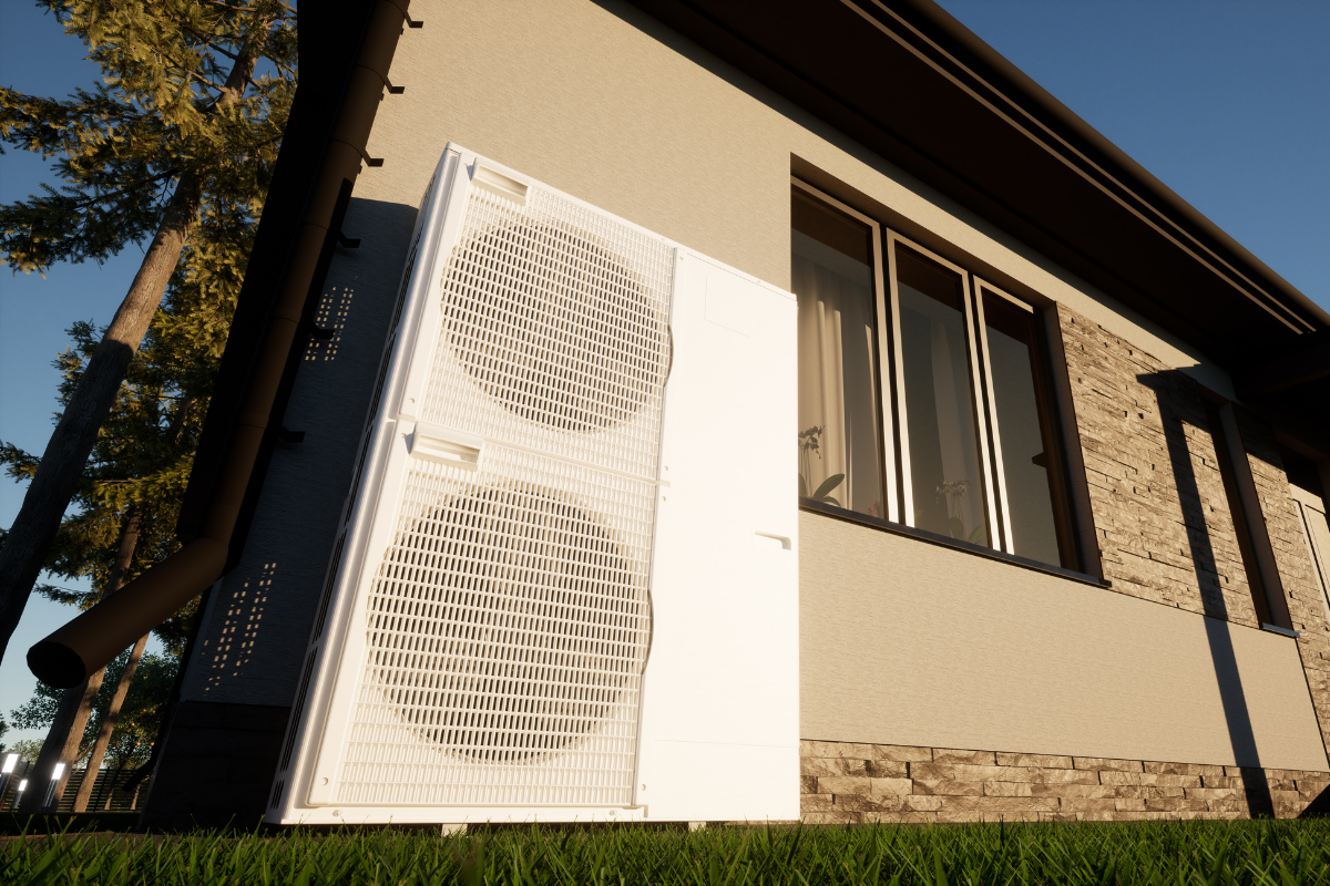 Modern residential HVAC system installed beside a home in Carmel Valley California