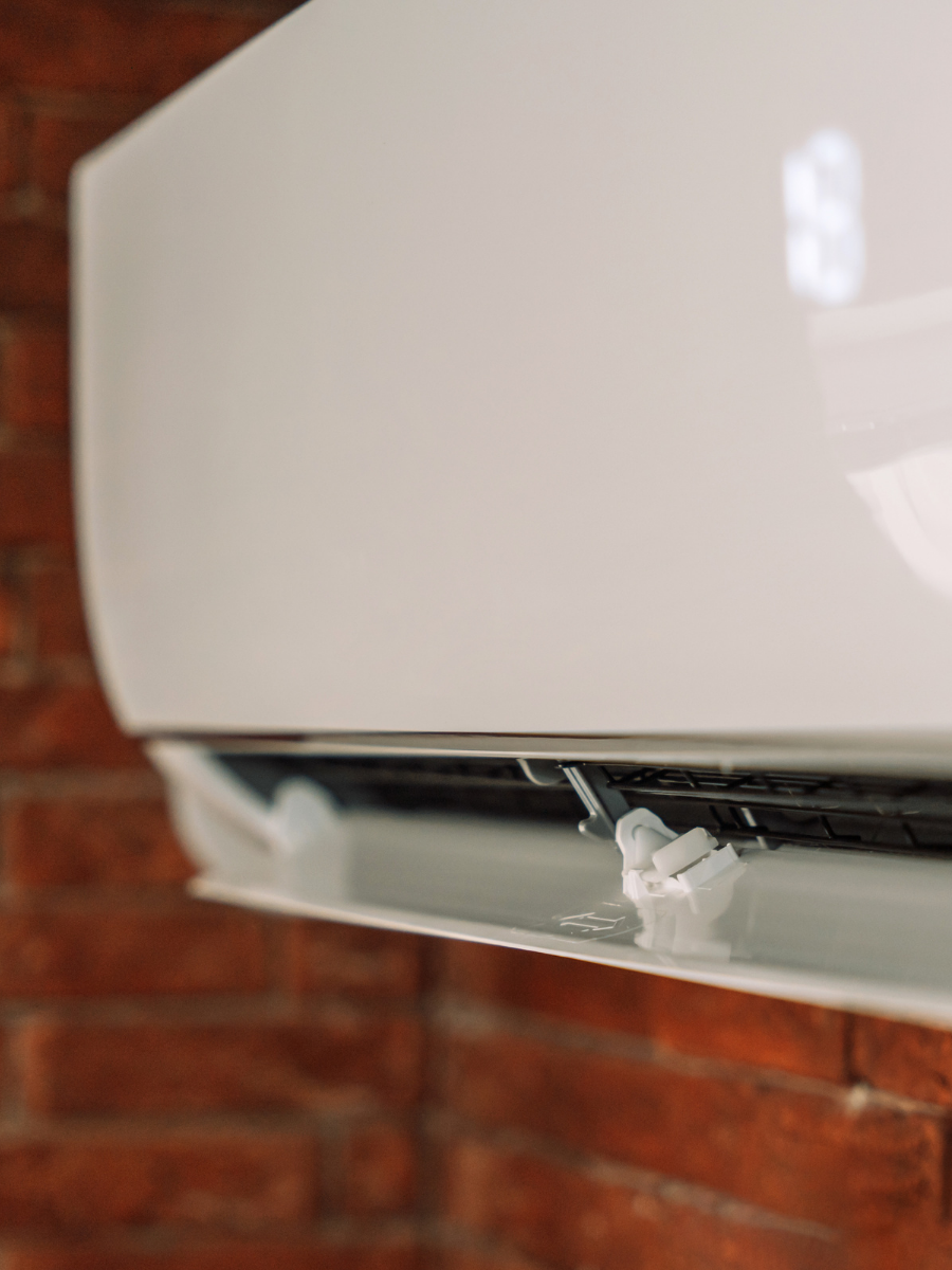 Close-up of a wall-mounted ductless mini-split indoor unit