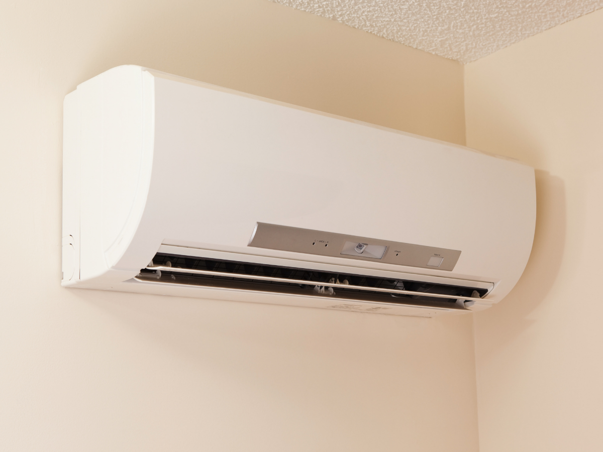 Wall-mounted ductless mini-split indoor unit installed in a California home