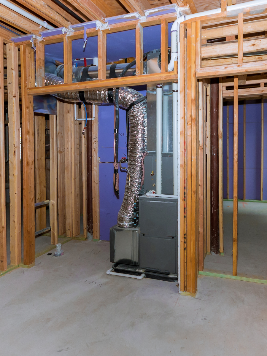 Residential furnace installed during new home construction