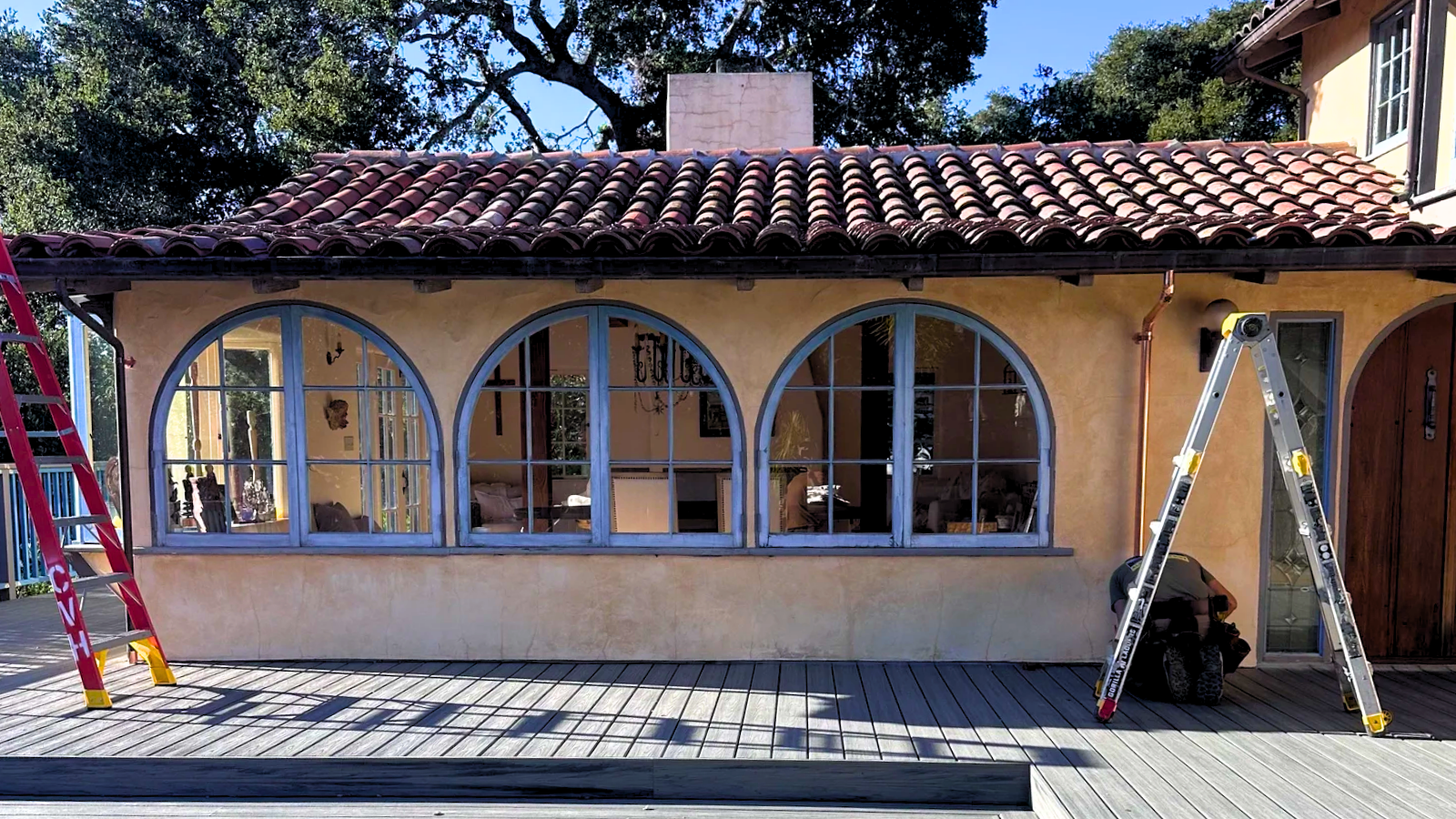 Custom copper downspout installation on a residential home in Carmel Valley, CA