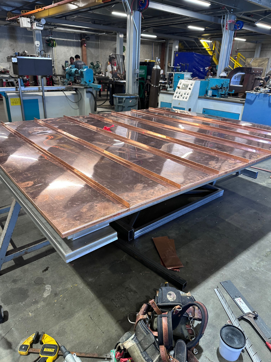 Custom sheet metal fabrication in progress at Carmel Valley Heating and Sheet Metal Inc.