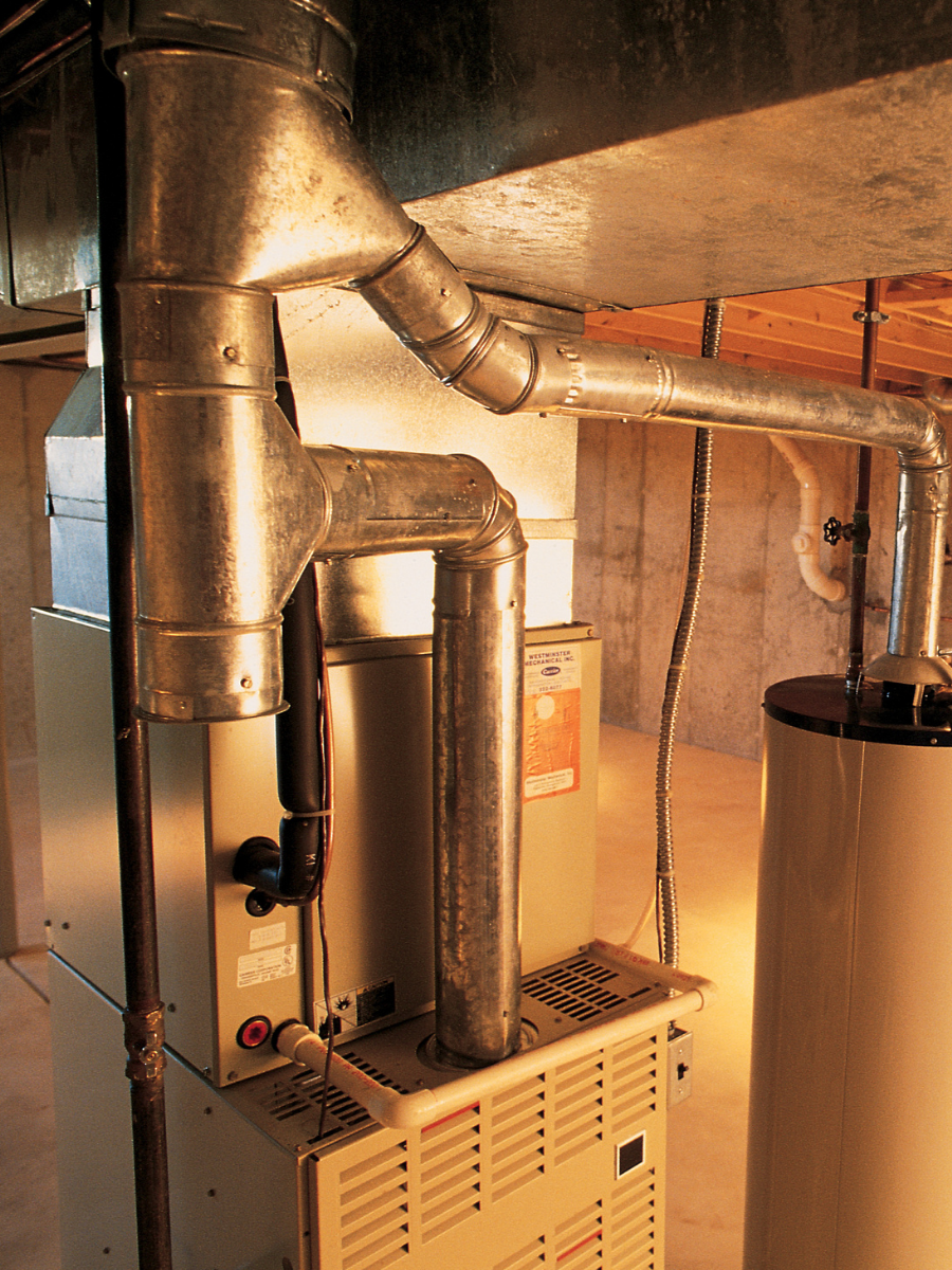 Residential gas furnace connected to metal ductwork