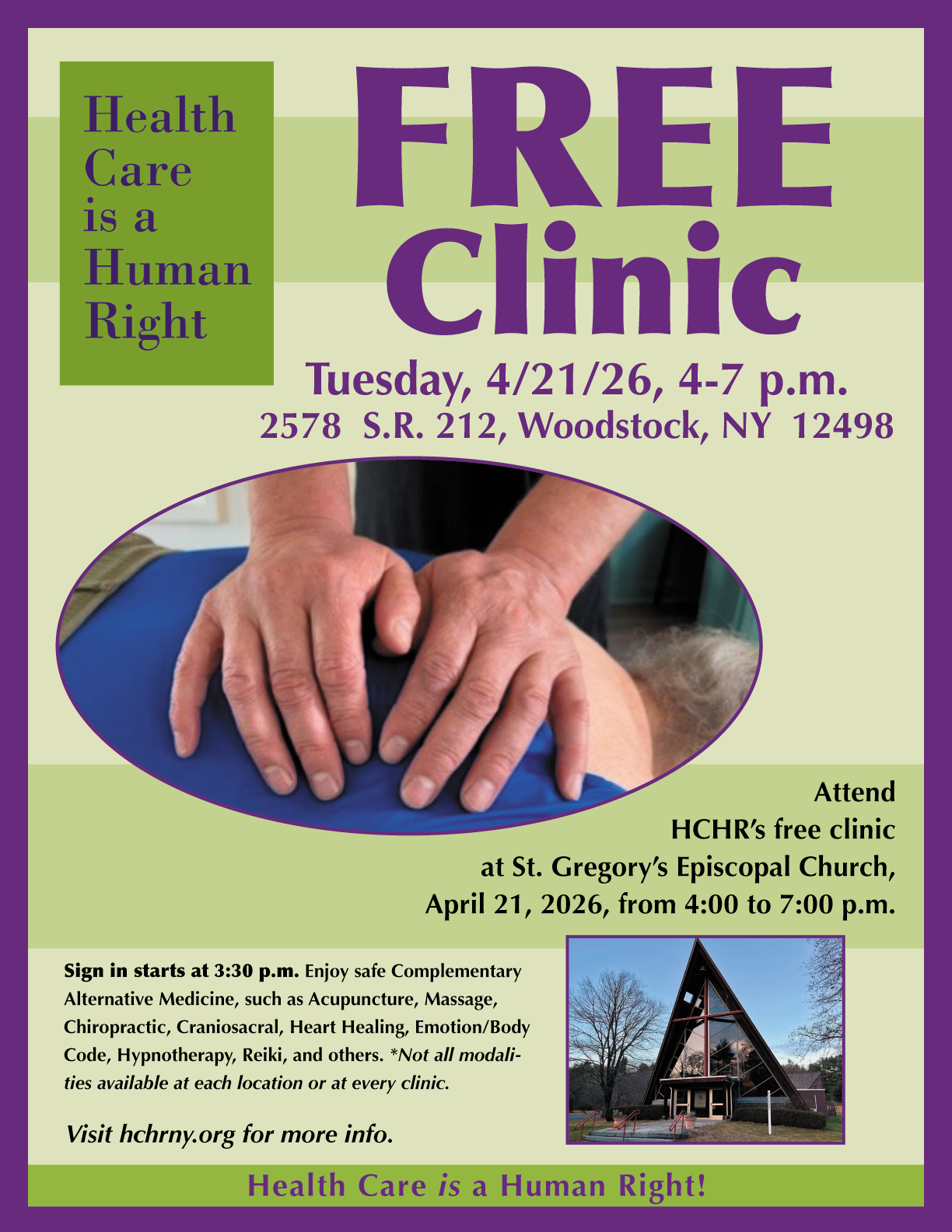 Flyer for Woodstock HCHR Clinic