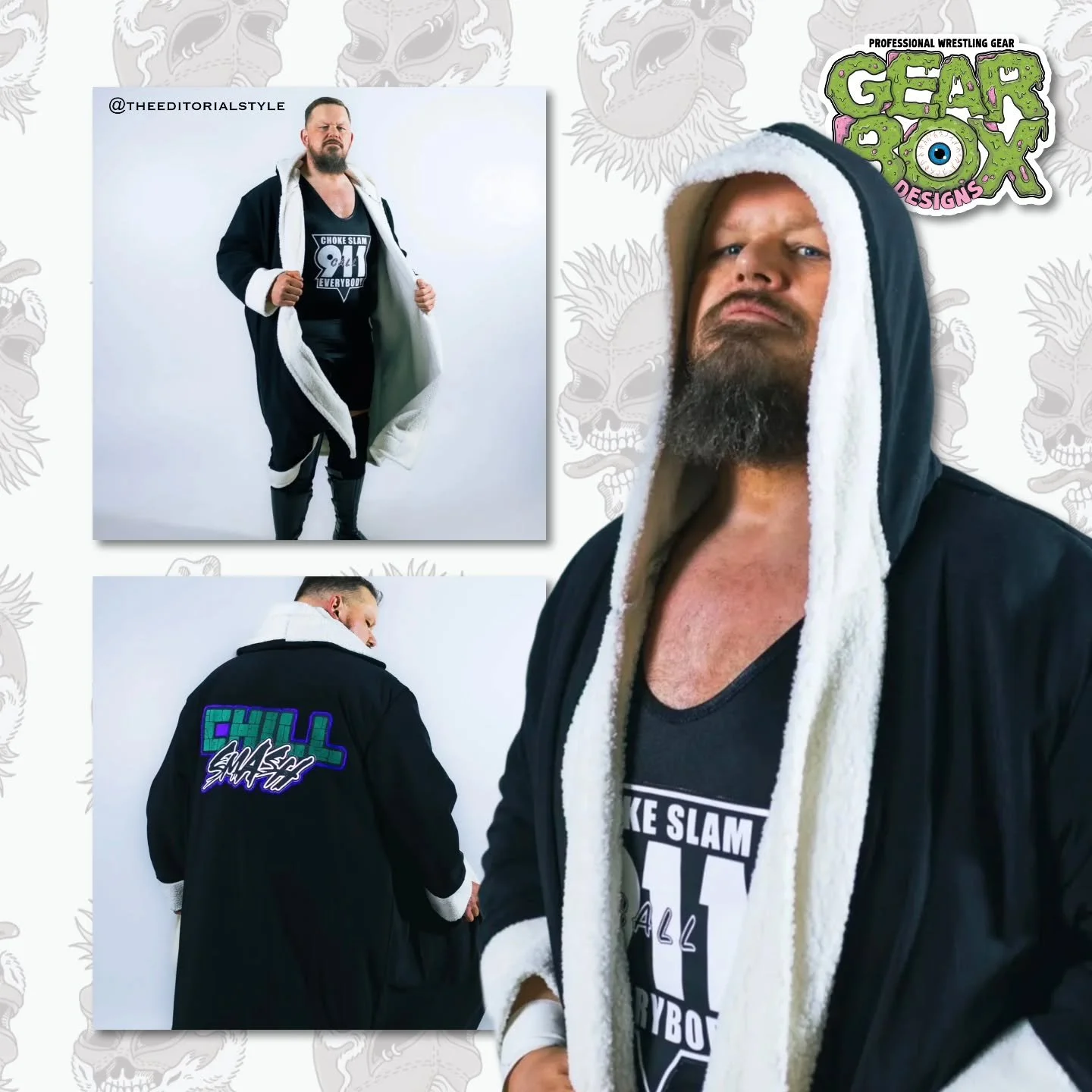 Robe and singlet for @tommychill with killer photos by @theeditorialstyle !

This is the first robe ive made. Inspired by kenta kobashi's entrance robe with hand-drawn logo. Super proud of how this turned out. 

Design by me
📸 by @theeditorialstyle 