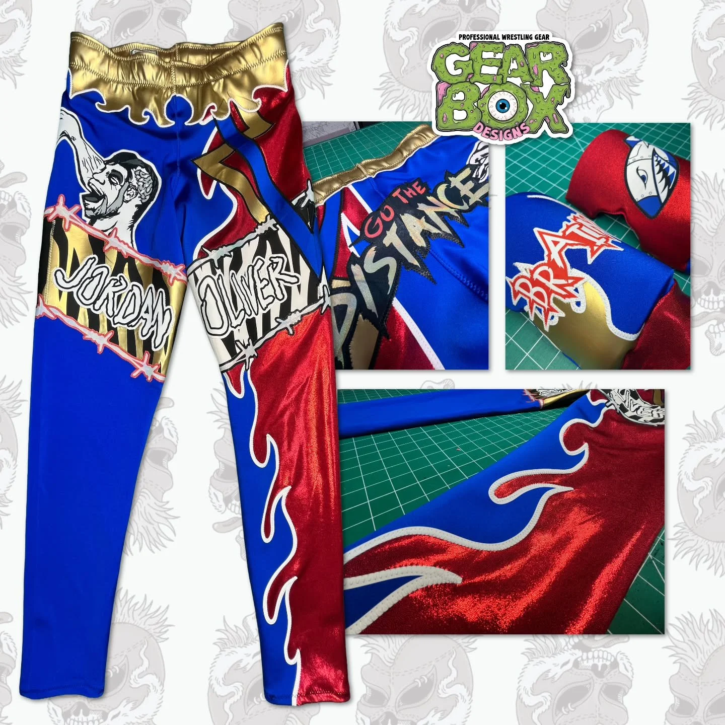 Legendary color way for my dudes Bustah and the Brain @thejordanoliver and @theprizecityog 

Pics: @shoop_eat_world

#gearboxdesigns #aew #ringofhonor #sewing #wrestlinggear