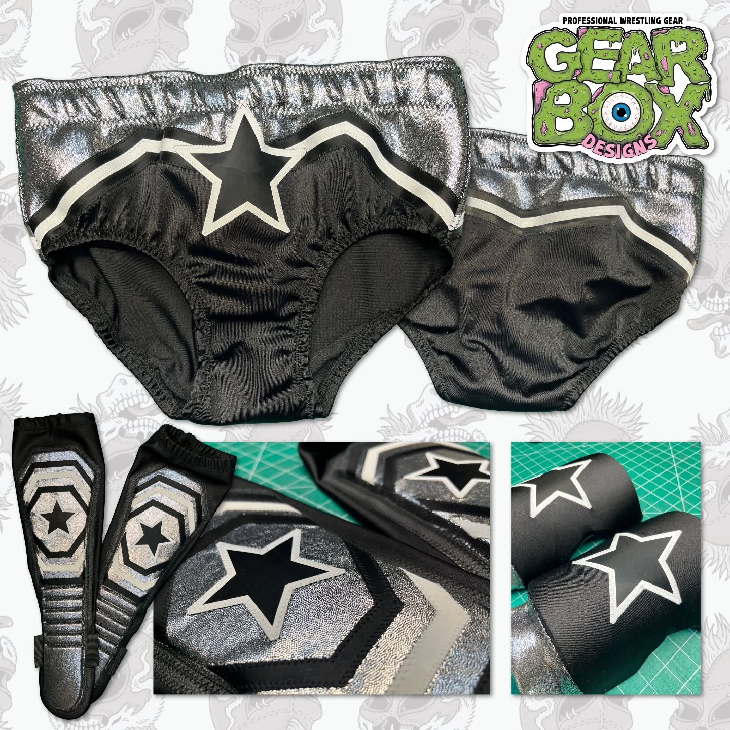 Clean set for @rider_of_the_stars 

Design by me
Pics by @shoop_eat_world 

#gearboxdesigns #aew #wwe #roh #sewing
@ovwwrestling @nwf_wrestling