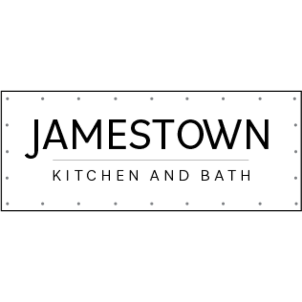 Logo reads 'JAMESTOWN Kitchen and Bath' in black text on a white background, surrounded by small dotted lines.